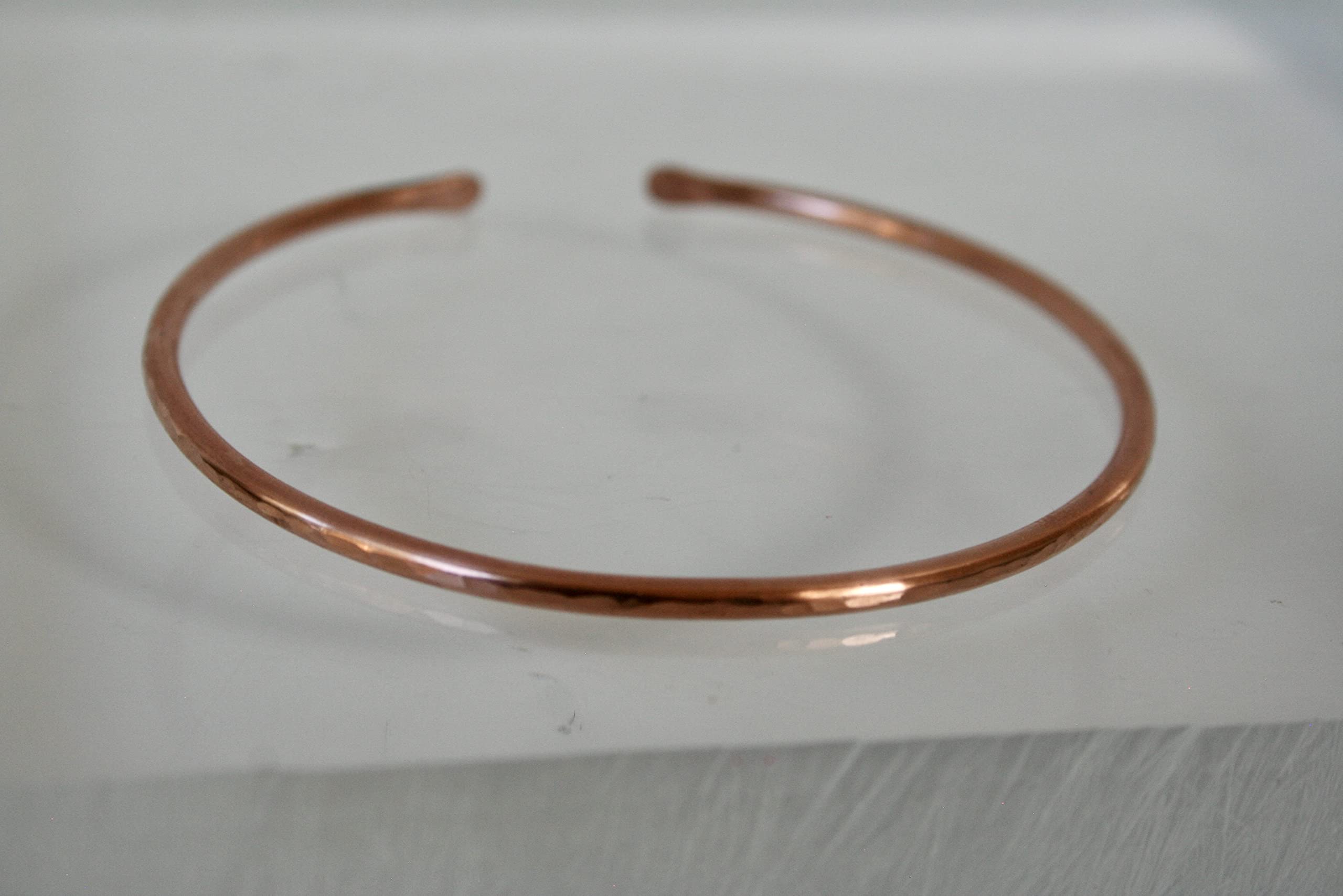 Stackable Minimalist Hammered Copper Cuff Bracelet - Thin Open-Ended Textured Metal Bangle with Polished Shine (9 Inch) - Perfect for Boho Chic Outfits, Layered Jewelry Looks & Everyday Wear