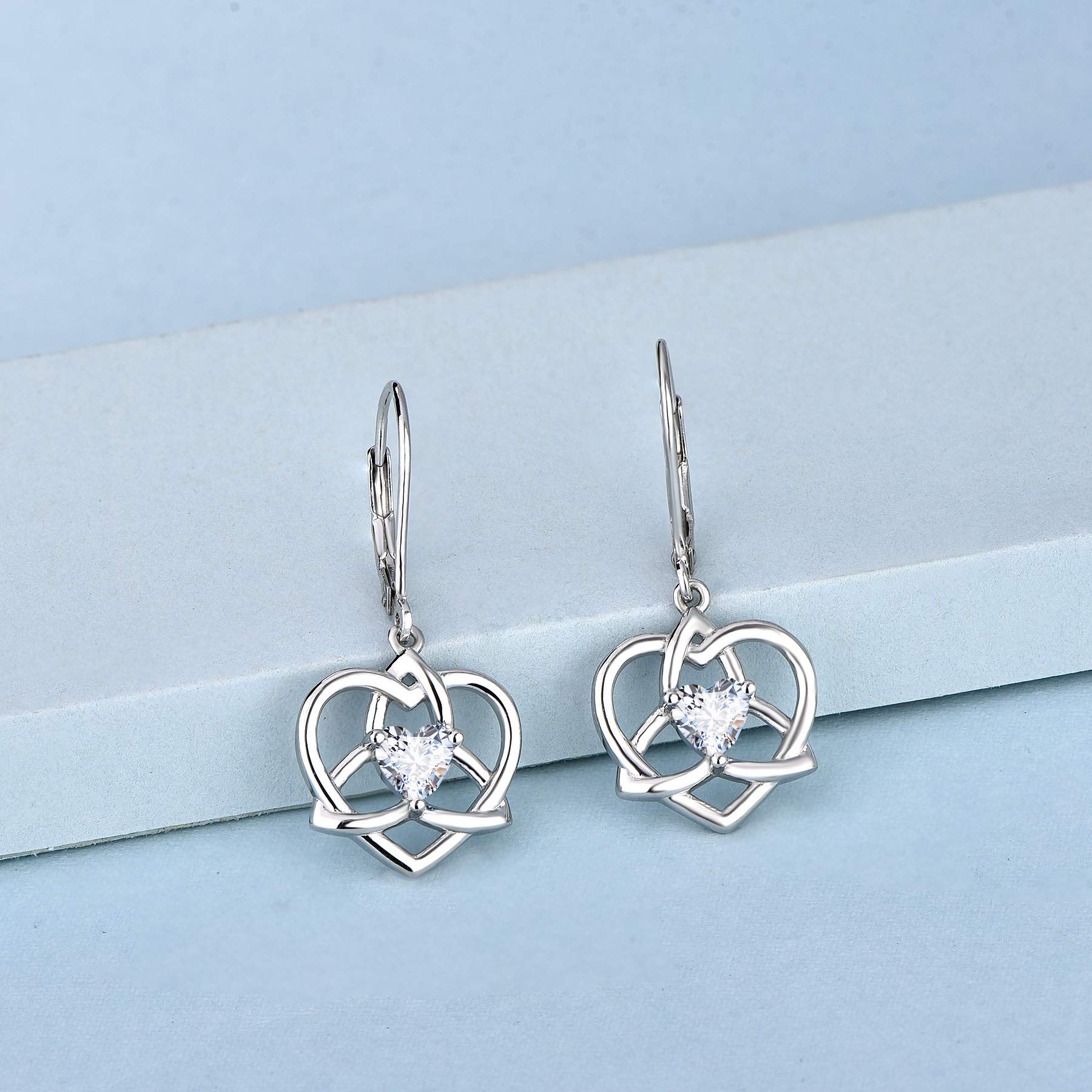 JO WISDOM 925 Sterling Silver Celtic Trinity Knot Drop Earrings for Women - Heart Triquetra Dangle Earrings with 3A Cubic Zirconia, Perfect for Weddings, Parties & Everyday Elegance