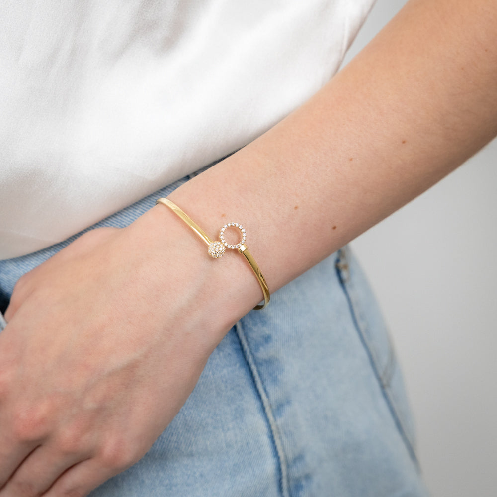 9ct Gold Silver Filled Cubic Zirconia Sunflower Power 2-Way Oval Bangle Bracelet (50x60mm) - Elegant Jewelry for Women, Perfect for Weddings, Parties & Everyday Wear