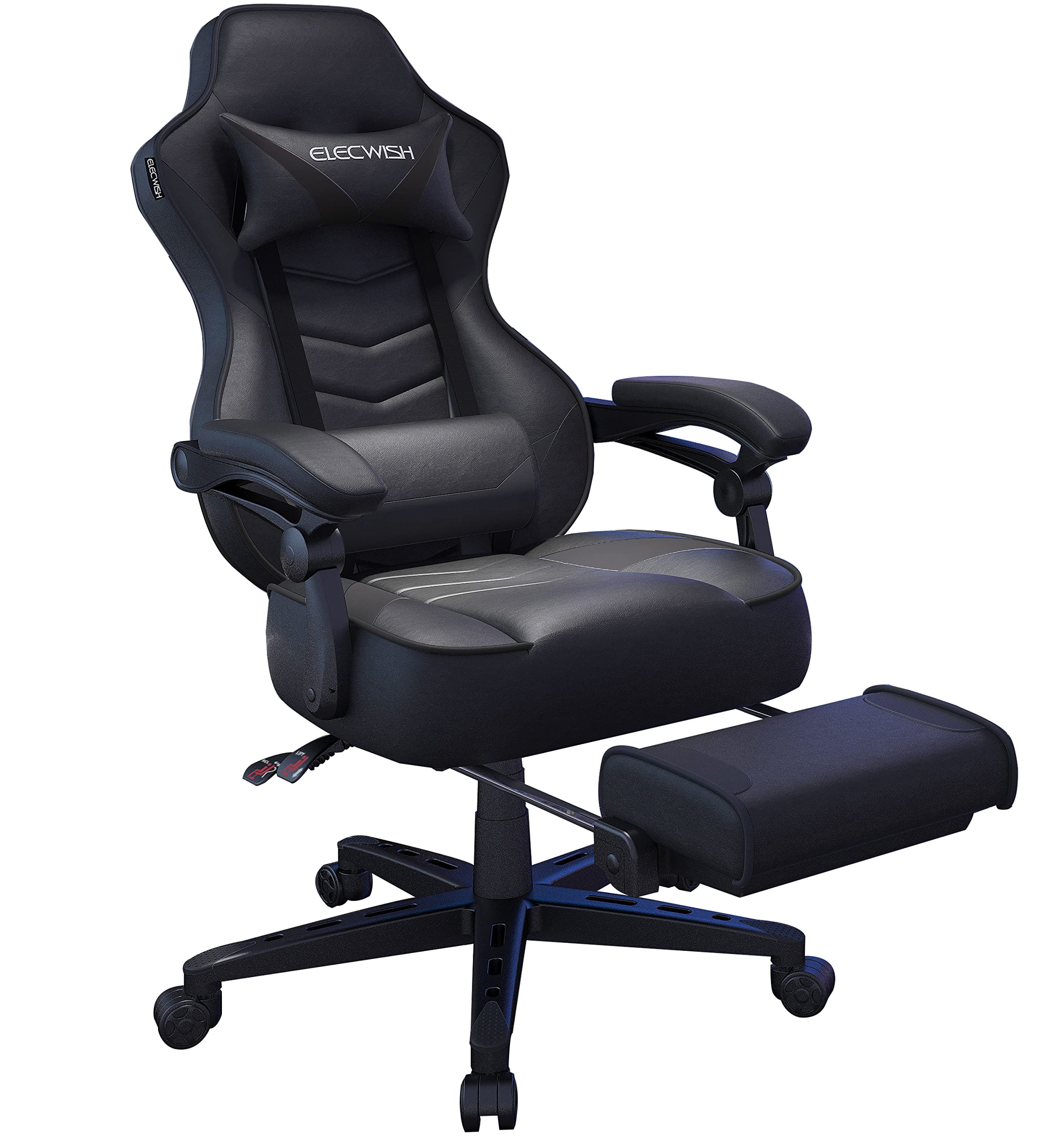 ELECWISH Ergonomic Gaming Chair with Adjustable Lumbar Support & Footrest - High Back PU Leather Computer Desk Chair for Adults - Perfect for Home Office, Streaming & Esports Gaming