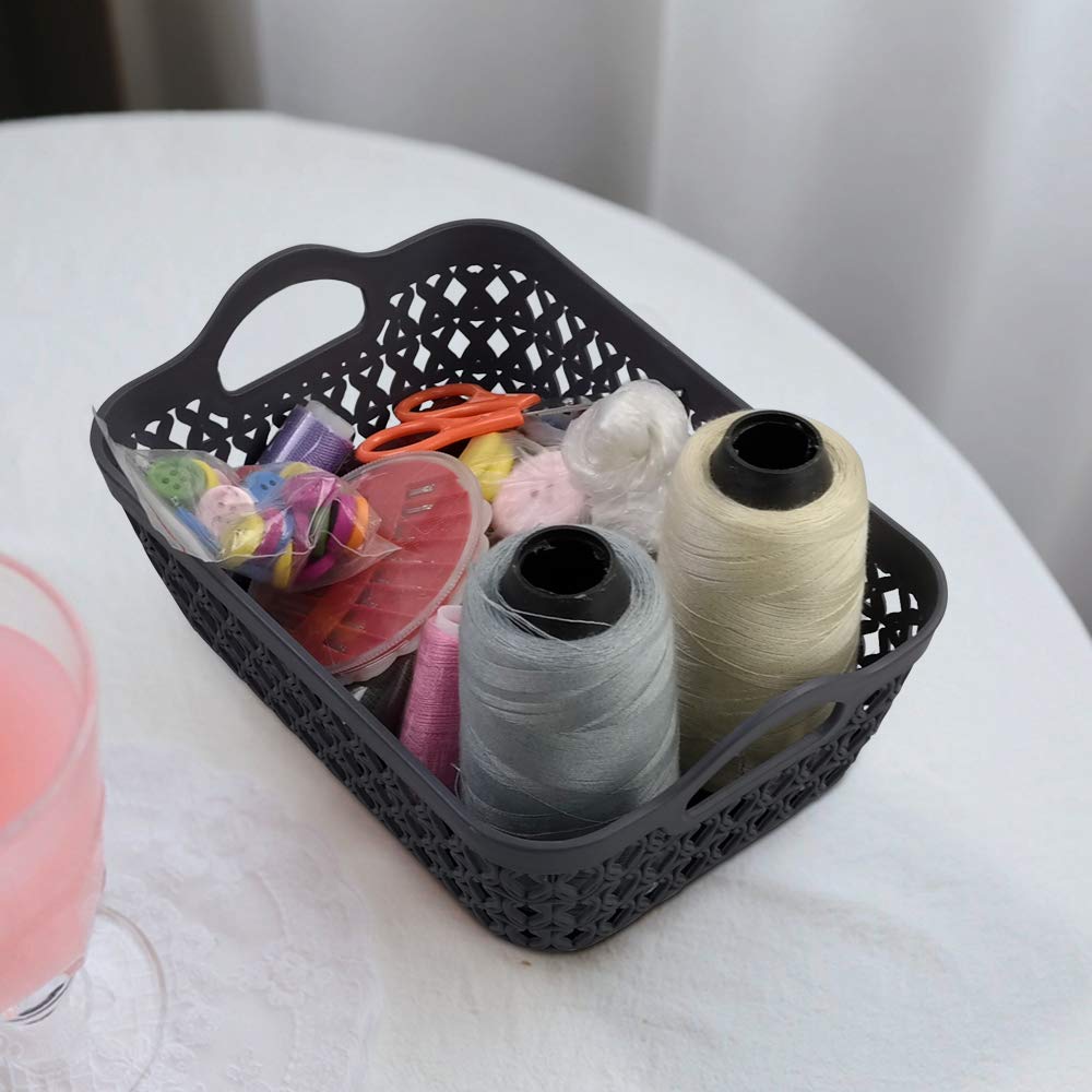 12-Pack Mini Grey Plastic Storage Baskets & Trays - Organize Home, Office, Bathroom & Kids' Toys - Stackable Multi-Purpose Storage Solution