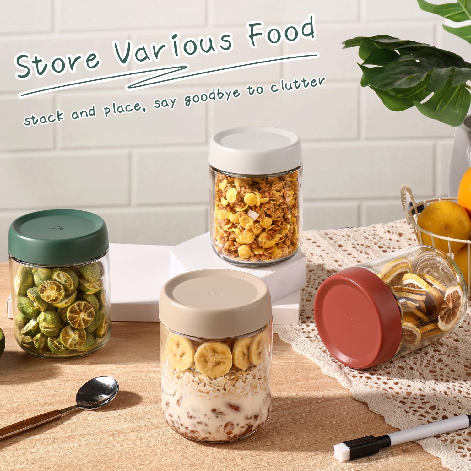 16oz Glass Overnight Oats Jars with Lids - 4 Pack Meal Prep Containers for Yogurt, Chia Pudding, Salad & Cereal - Perfect for Healthy Breakfast, Office Lunch & Meal Prepping