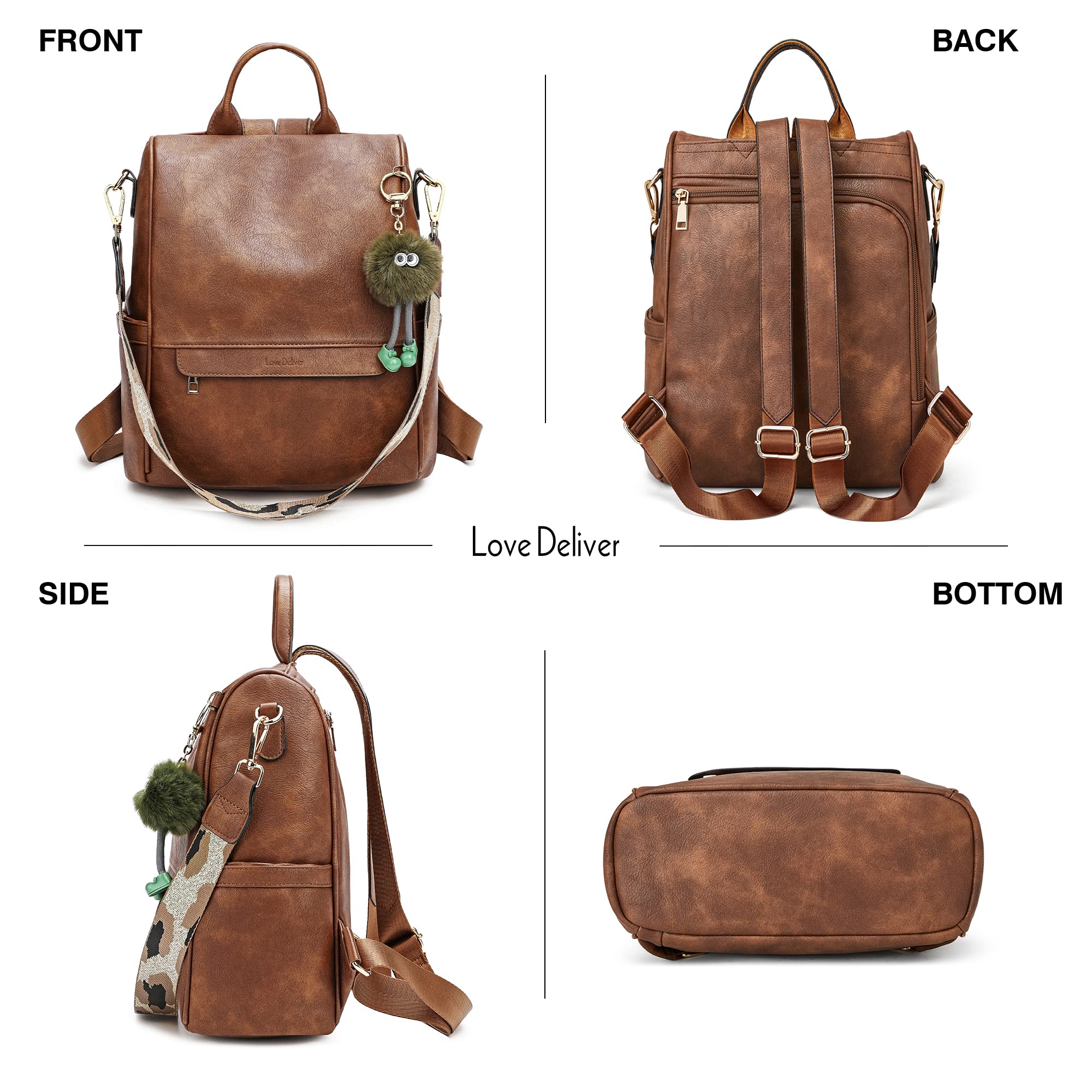 Stylish Leather Backpack Purse for Women - Fashion Designer Shoulder Bag with Wristlet Strap | Perfect for Travel, Work & Daily Commute