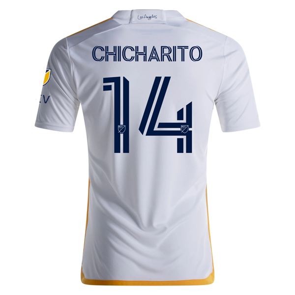 Adidas LA Galaxy Chicharito Home Jersey 2024/2025 - White/Yellow/Navy with MLS & Apple TV Patches | Authentic Soccer Jersey for Fans & Players | Perfect for Games, Training & Collecting