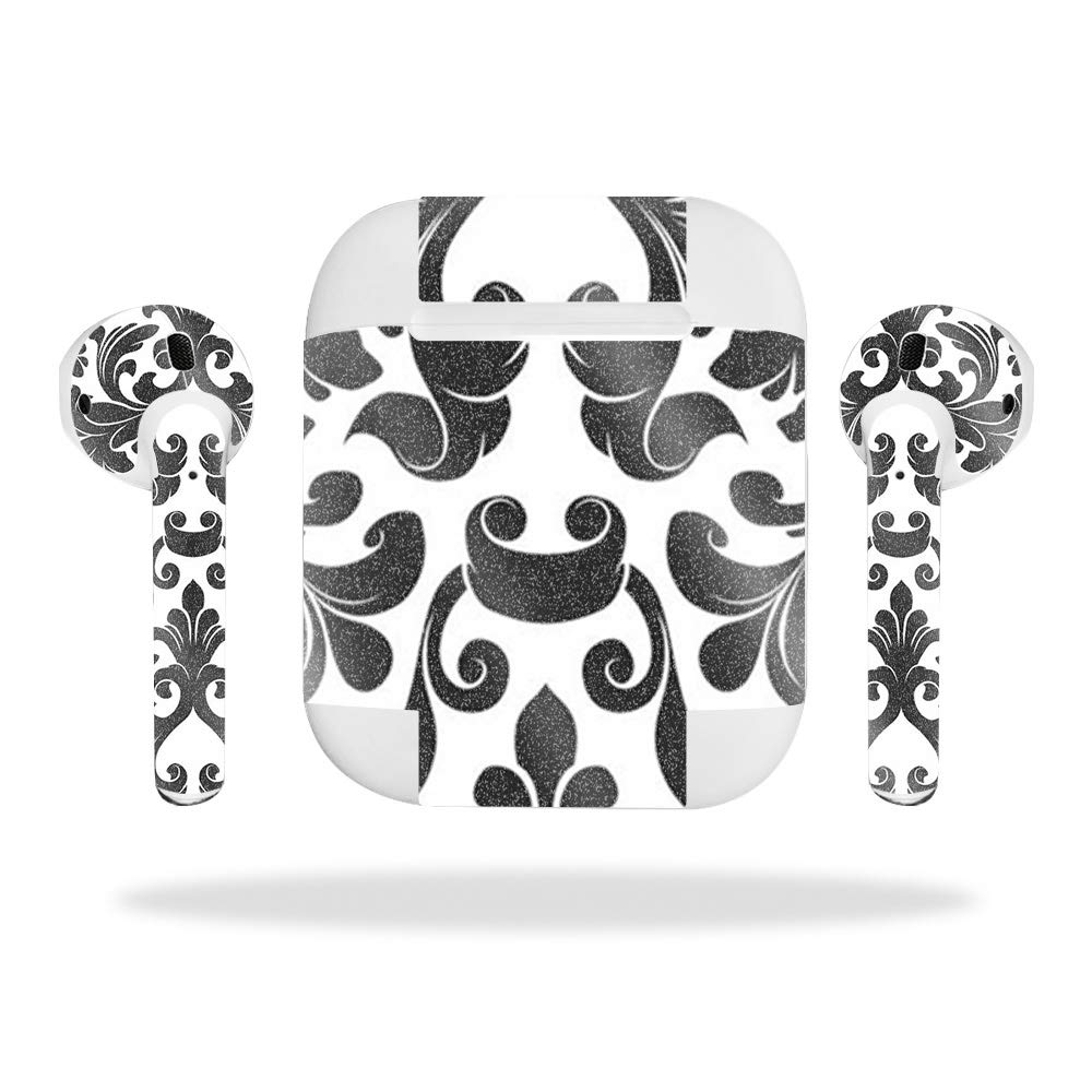 MightySkins Glossy Glitter Skin Cover for Apple AirPods Pro/1/2/3 - Black Damask Pattern | Protective & Durable High-Gloss Finish | Easy to Apply & Remove | Made in USA | Perfect for Gym, Travel & Daily Use