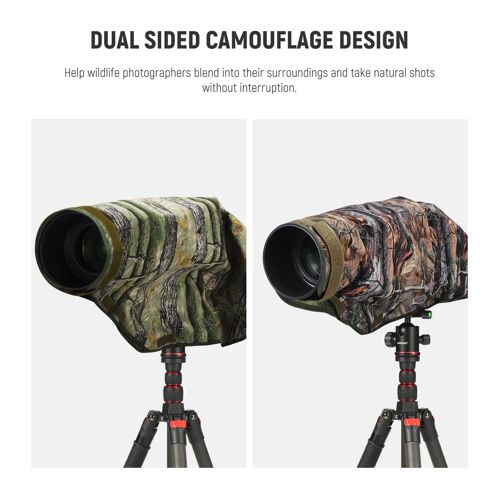 NEEWER PB019 Dual Sided Camouflage Rain Cover for DSLR Camera - Waterproof Protection for Outdoor Photography, Hunting & Wildlife Shooting