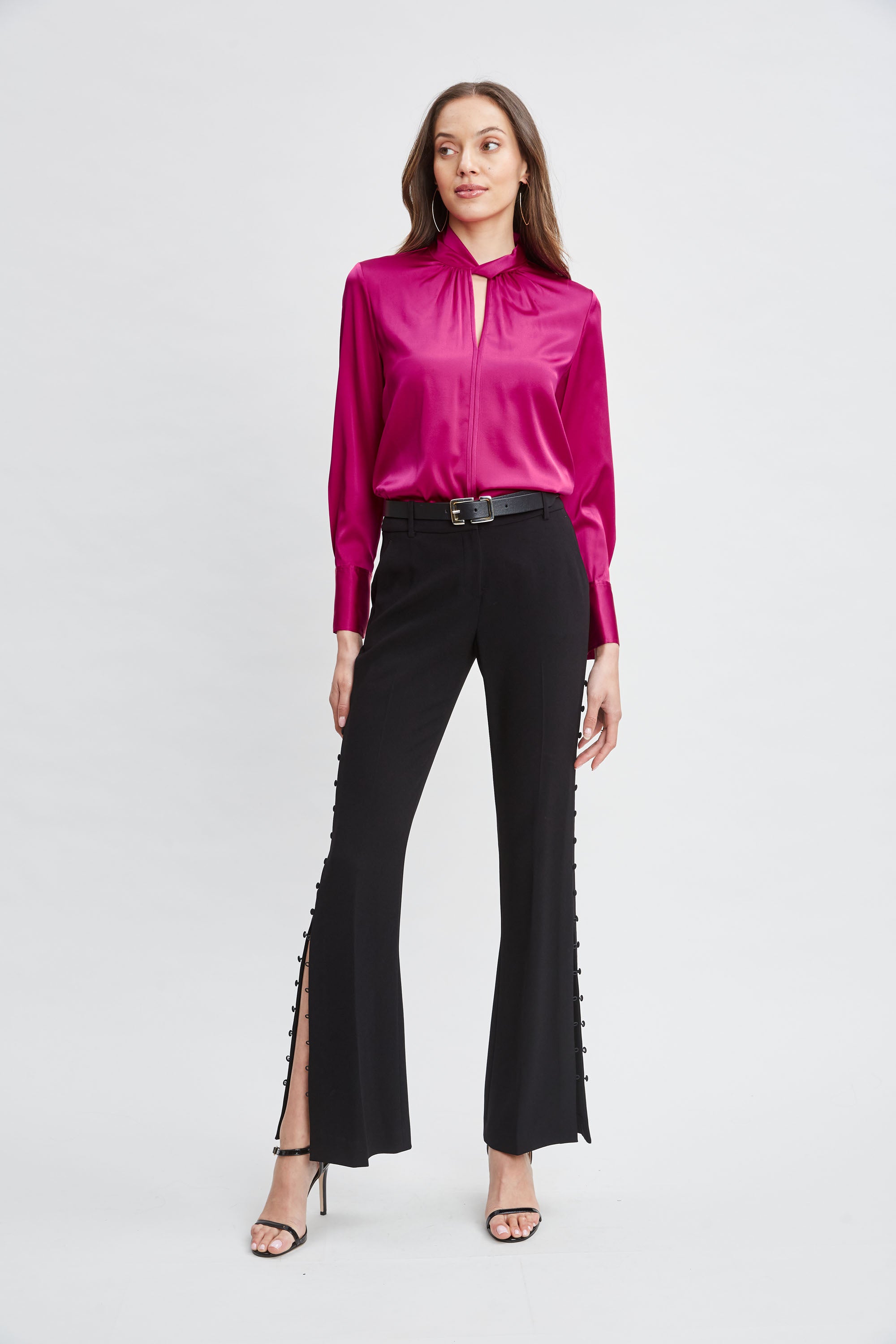 Silk Satin Twist Neck Blouse for Women - Elegant Long Sleeve Tops for Work, Party & Date Night Outfits