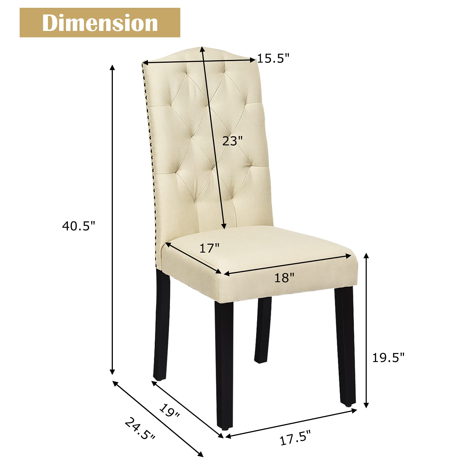 4-Piece Fabric Dining Chair Set - Upholstered Accent Chairs with Solid Wood Legs & Tall Back, Tufted Parsons Style for Kitchen, Dining Room, Office - Comfortable Beige Seating for Home & Restaurant Use