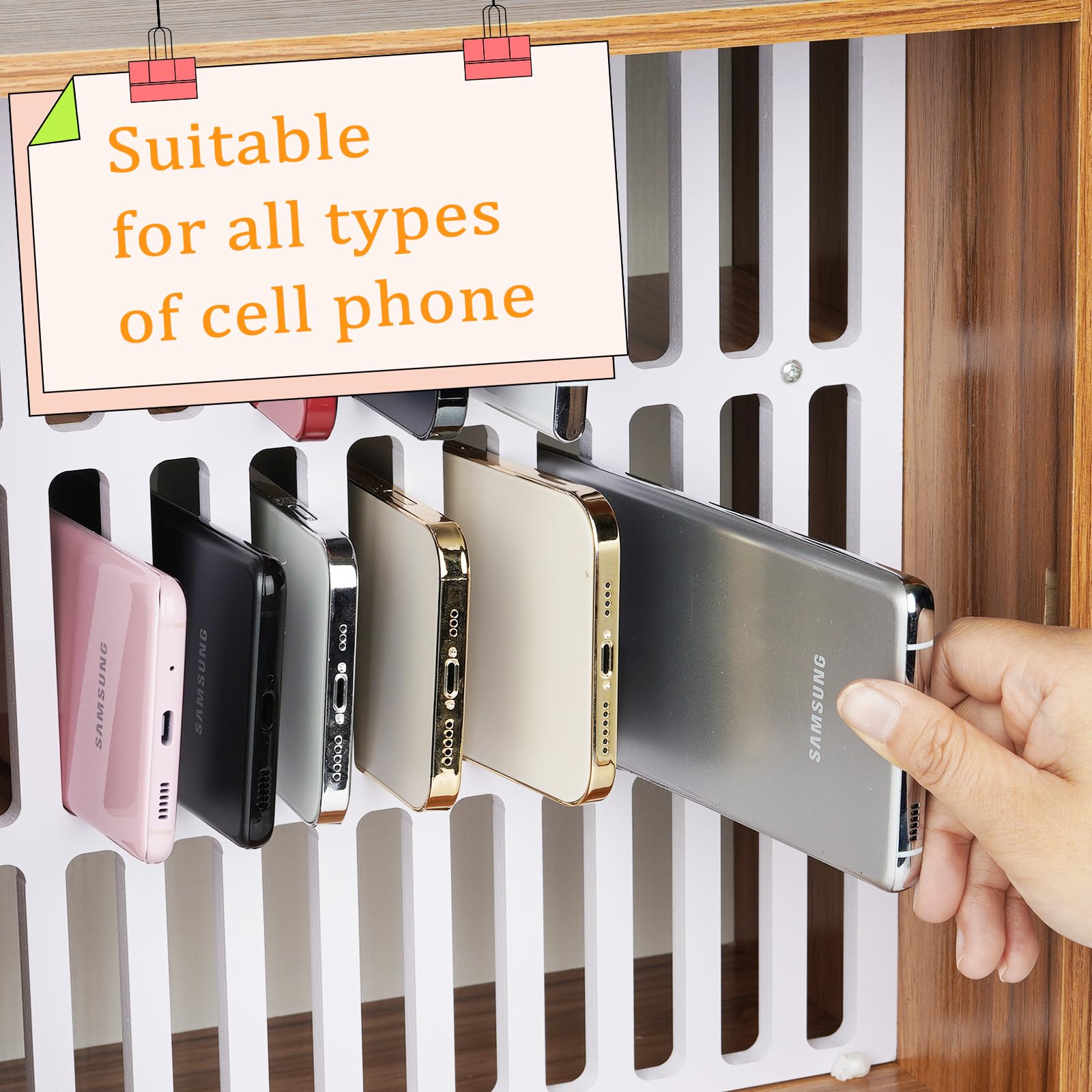 Wooden Cell Phone Storage Cabinet with Lock - 33 Slots for Classroom & Office Organization