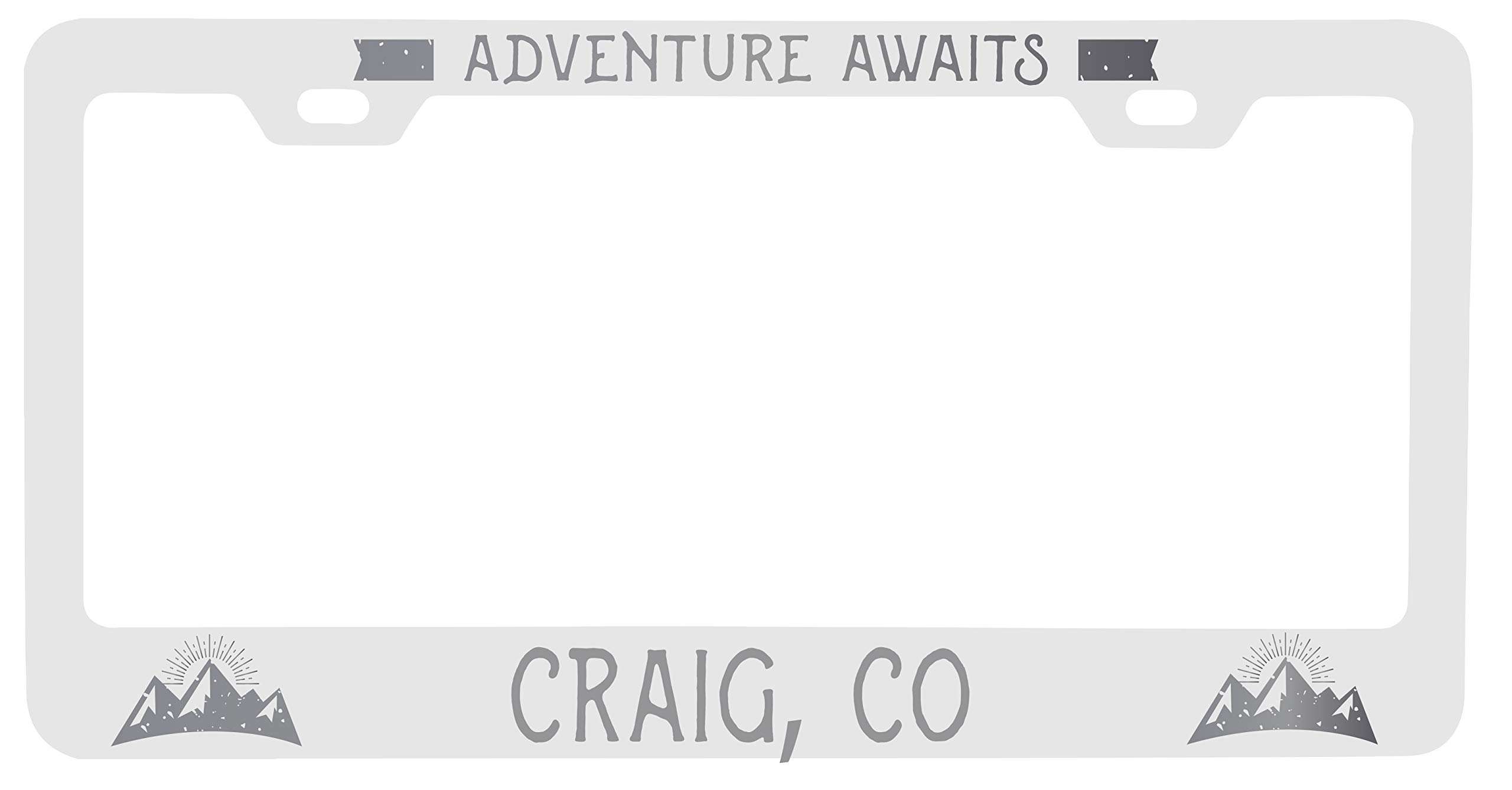 Craig Colorado Laser Engraved Metal License Plate Frame - 'Adventures Awaits' Custom Design - Durable Car Accessory for Road Trips & Outdoor Enthusiasts