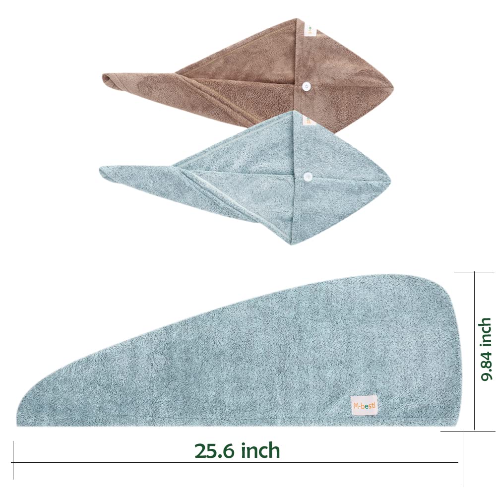 2 Pack Super Absorbent Microfiber Hair Drying Towels - Hair Wrap Turban with Button for Fast Drying (Star Green & Camel) | Perfect for Post-Shower, Salon, Travel & Home Hair Care