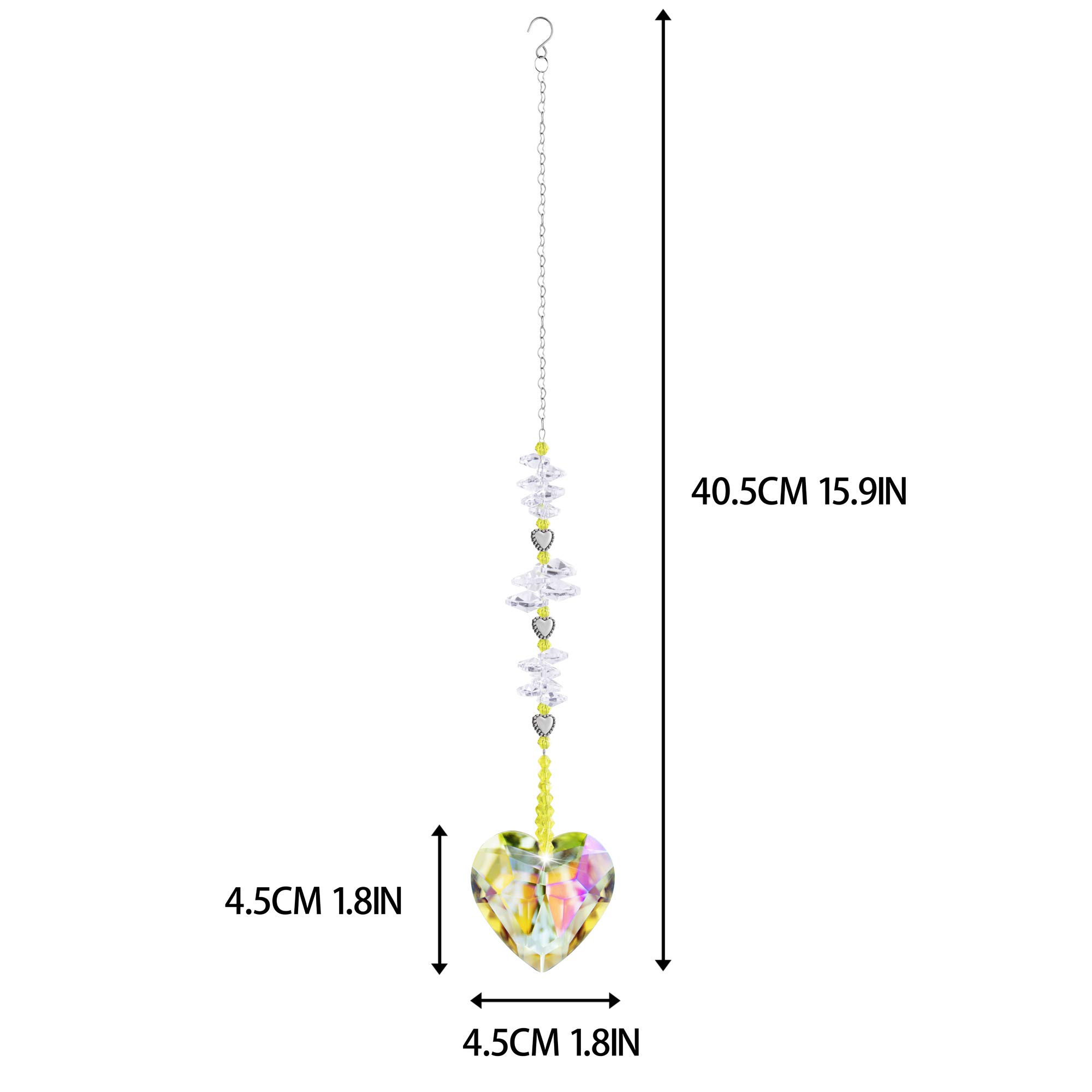 45mm Yellow Heart Crystal Suncatcher - Handmade Rainbow Maker Prism for Windows, Outdoor & Indoor Hanging Decor - Perfect for Home, Garden, Nursery & Meditation Spaces