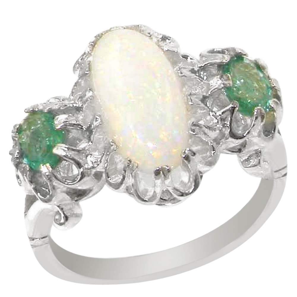 LetsBuyGold 925 Sterling Silver Natural Opal and Emerald Women's Anniversary Ring - Size 11.25, Elegant Gift for Wife, Girlfriend, Mother - Perfect for Valentine's Day, Birthday, Anniversary Celebrations