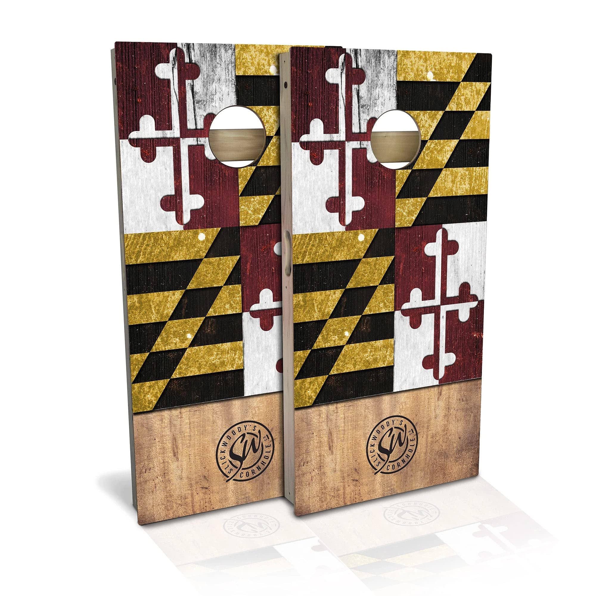 Maryland State Flag Cornhole Game Set - 2 Wooden Boards & 8 Bean Bags - Outdoor Lawn Games for Backyard, Tailgating, and Parties - Multiple Sizes Available