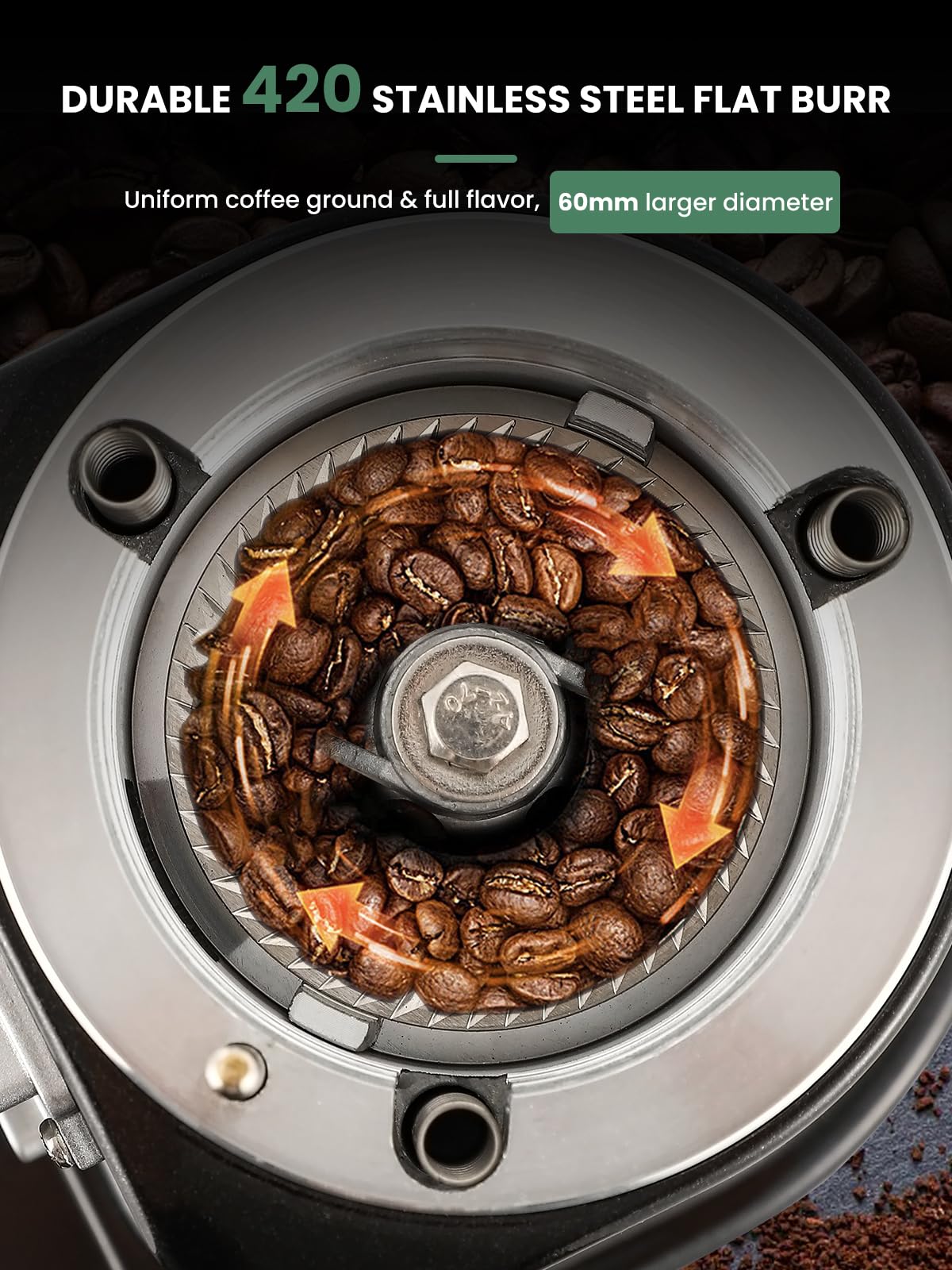 Huanyu Electric Coffee Grinder - Adjustable Flat Burr Mill with 19 Precise Grind Settings, 35oz Capacity for 36 Cups - Perfect for Espresso, French Press, Cold Brew & Pour Over Coffee - Automatic Coffee Bean Grinding Machine for Home & Office Use