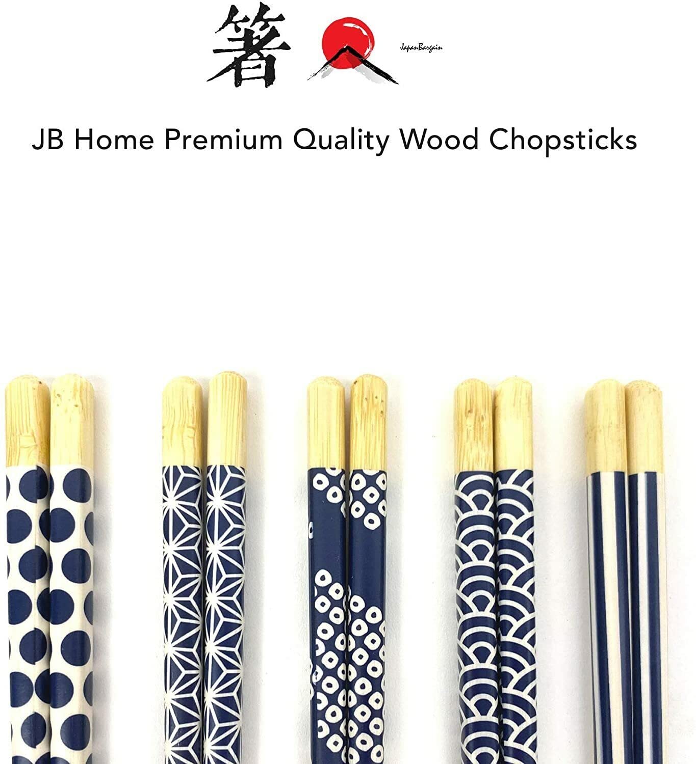 Japanese Bamboo Chopsticks Set - 5 Pairs Reusable Dishwasher Safe for Sushi, Ramen & Asian Cuisine