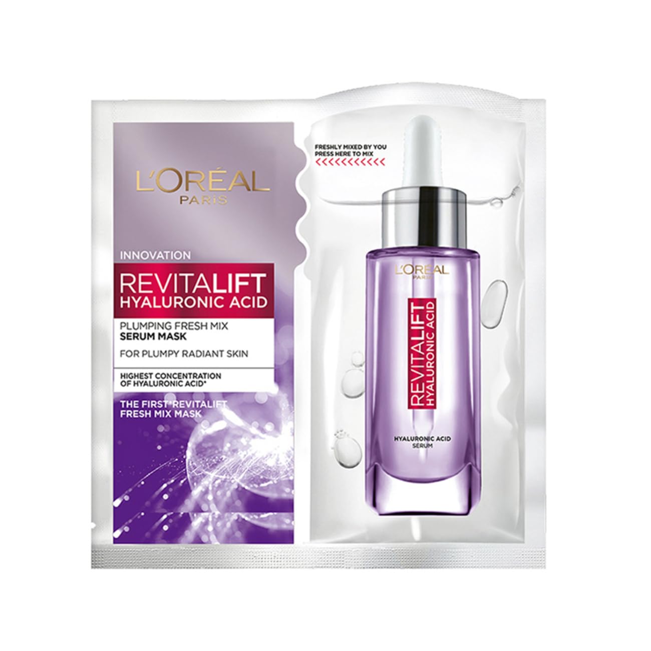 L'Oréal Paris Revitalift Serum Sheet Face Mask with Hyaluronic Acid & Natural Algae - Anti-Aging Hydration for Glowing Skin - 33g - Perfect for Spa Nights & Skincare Routines