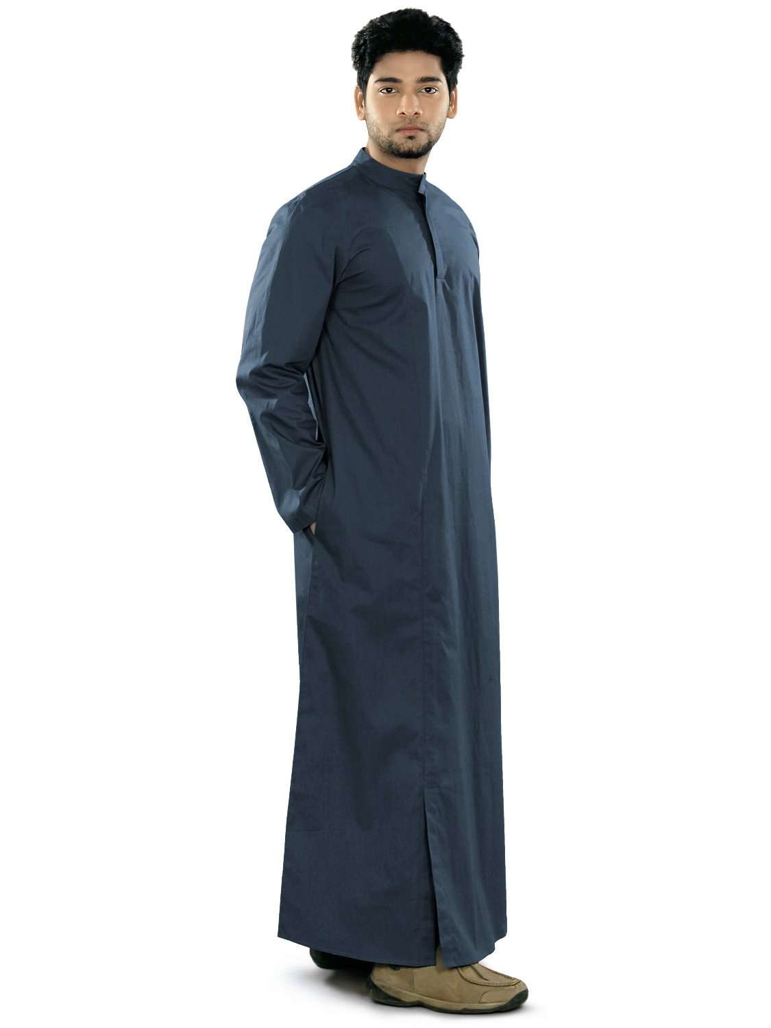 Emran Navy Blue Galabiyya - Traditional Arabic Thobe for Men - Comfortable Cotton Kaftan for Prayer, Eid & Special Occasions