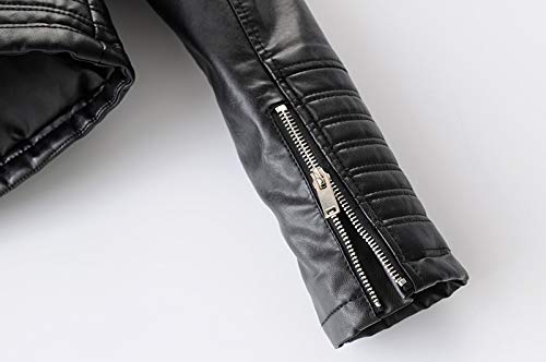 Andongnywell Women's PU Leather Motorcycle Jacket with Embroidery - Black Lapel Biker Jacket for Riding, Fashion Outwear & Casual Street Style