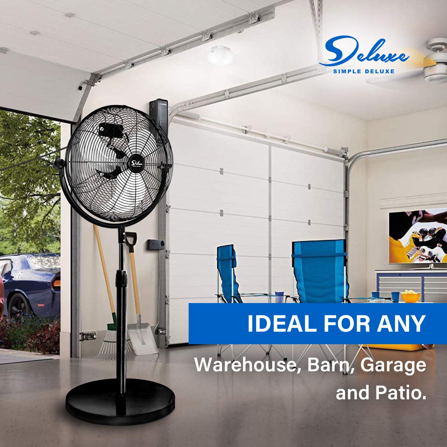 Simple Deluxe 18 Inch High Velocity Pedestal Standing Fan - Heavy Duty Metal Industrial Fan for Commercial, Residential & Greenhouse Use - 2 Pack Black - Perfect for Warehouses, Offices, Homes & Indoor Gardening