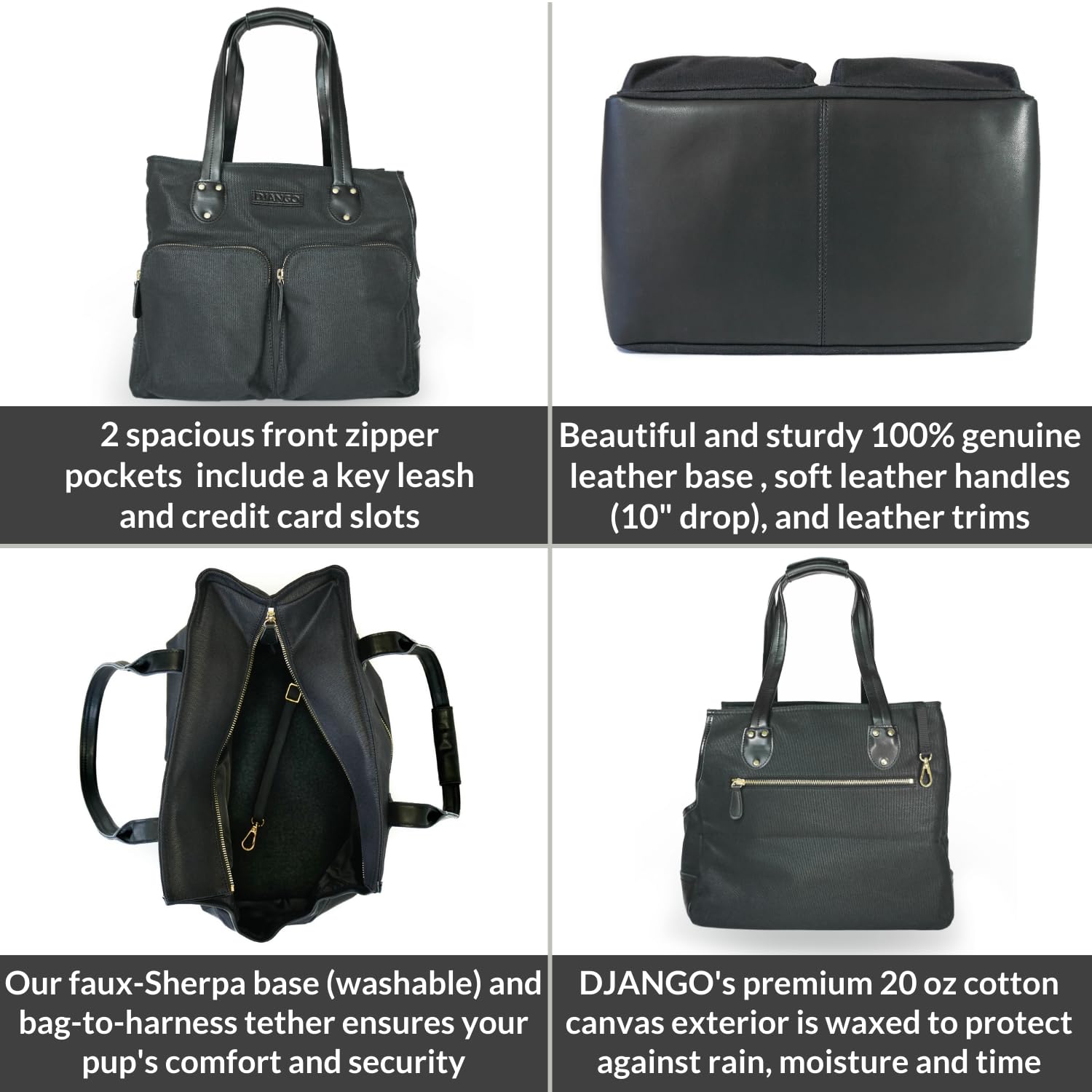 Premium Waxed Canvas & Leather Dog Carrier Bag - Medium Pet Travel Tote with Safety Harness Tether, Secure Zipper Pockets & Water-Resistant Lining - Ideal for Air Travel, Hiking & Daily Commutes with Small Dogs