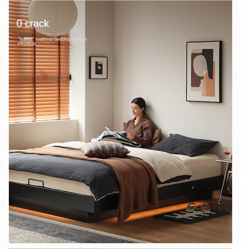 Solid Oak Wood Floating Box Platform Bed Frame - No Headboard Modern Minimalist Design for Bedroom, Guest Room, or Studio Apartment