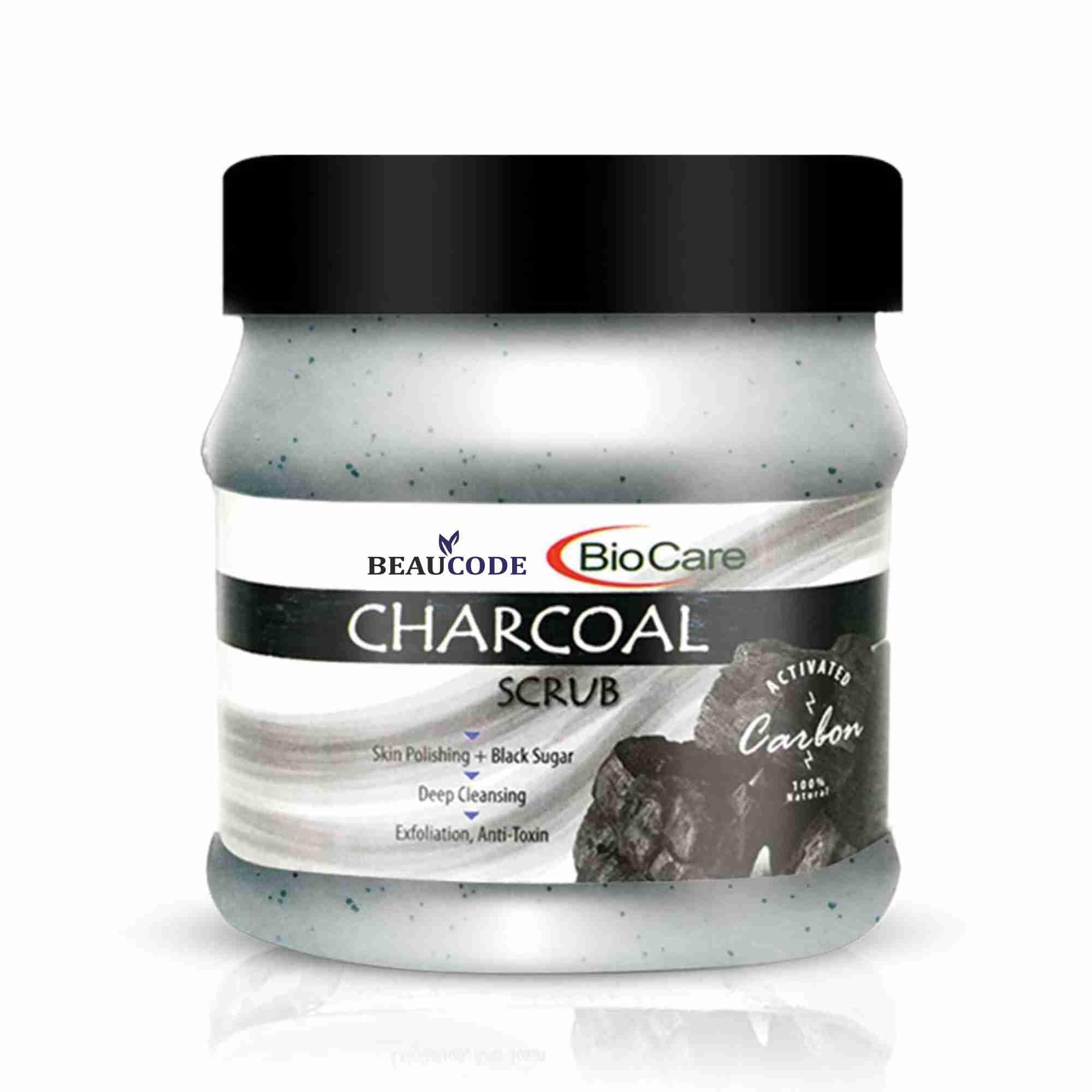 Beaucode BioCare Charcoal Face Scrub 250gm - Natural Exfoliating Cleanser for Women & Men, All Skin Types - Paraben Free, SLS Free, Sulfate Free, Cruelty Free - Deep Pore Cleansing for Acne & Blackhead Removal - Perfect for Daily Skincare Routine & Detoxifying Treatment