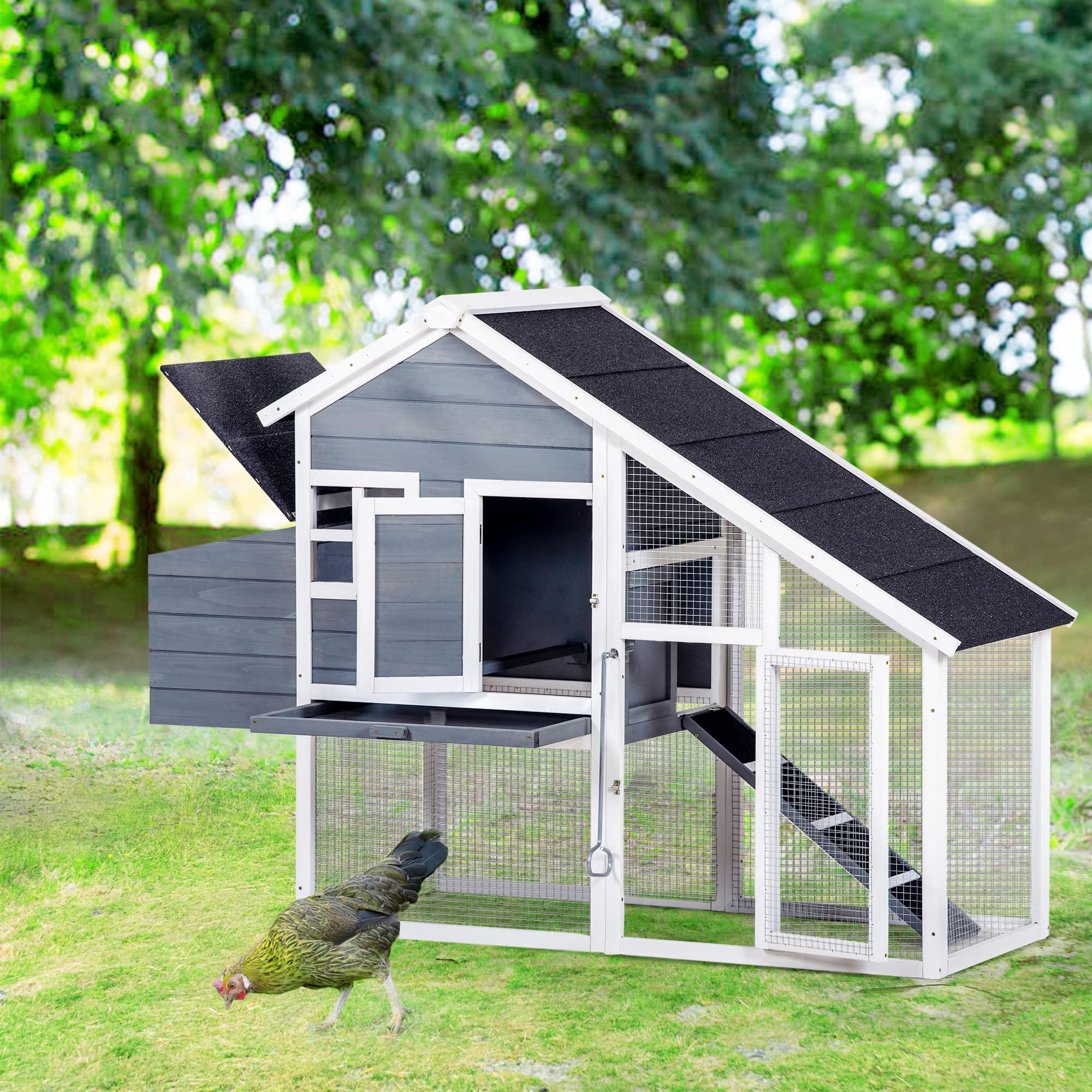 Premium Merax Wooden Chicken Coop for Small Animals - Hen House with Nesting Box - Outdoor Backyard Poultry Cage for Chickens, Ducks, Rabbits & Pets