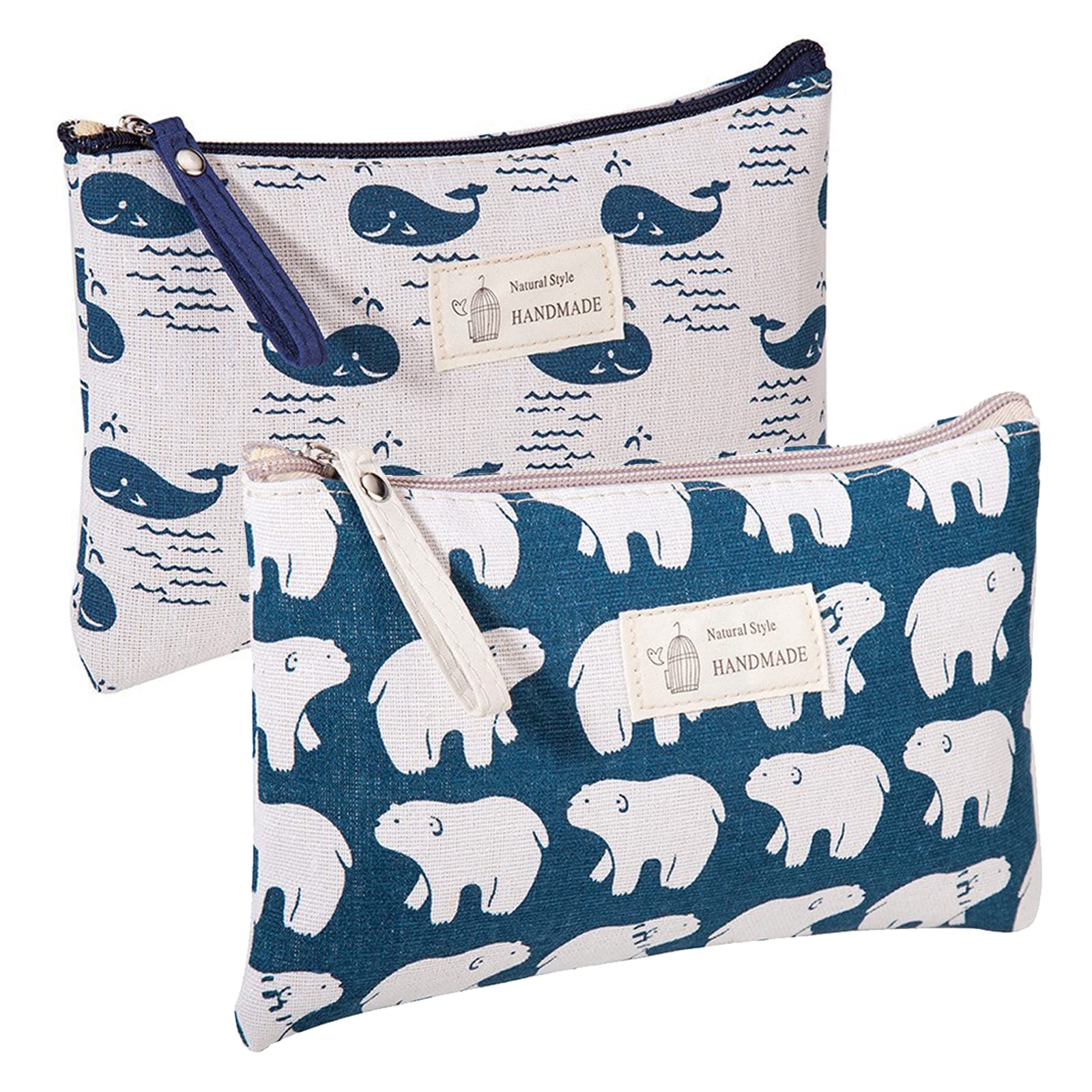 2-Pack Canvas Cosmetic Bags with Zipper - Multi-Functional Travel Makeup Pouch & Toiletry Organizer for Women | Waterproof Animal Print Design | Perfect for Vacation, Gym, Beach & Daily Essentials Storage