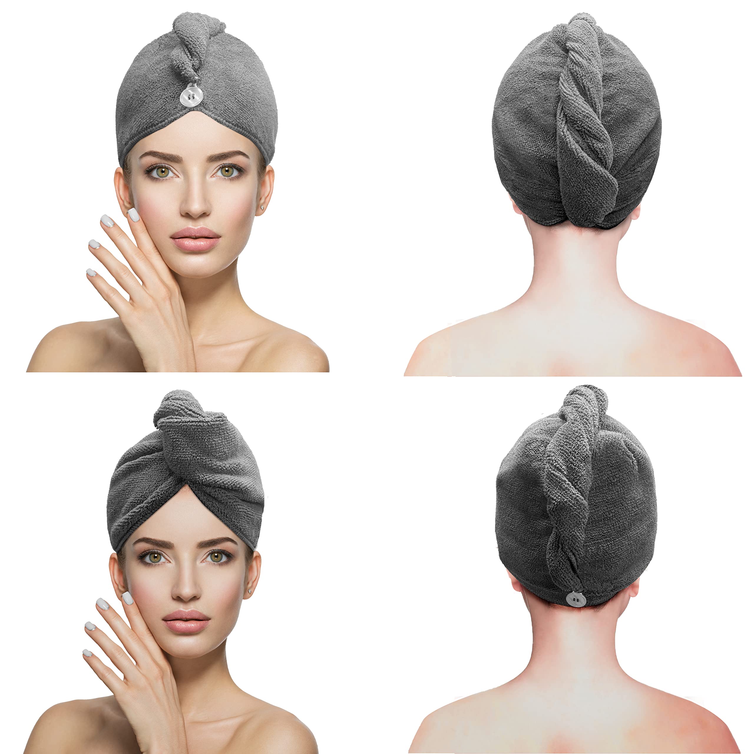 SOFTSPUN Microfiber Hair Towel Wrap - Super Absorbent Quick Dry Hair Turban for Women & Men (70x25cm, 340 GSM, Grey) - Perfect for Straight, Curly, Short or Long Hair - Salon Quality Hair Drying Cap for Shower, Gym & Travel