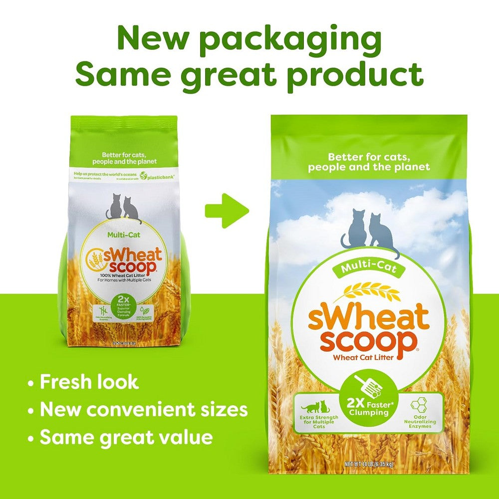 Eco-Friendly Multi-Cat sWheat Scoop Litter - Natural Wheat-Based Clumping Cat Litter for Odor Control - Ideal for Multi-Cat Households & Small Spaces