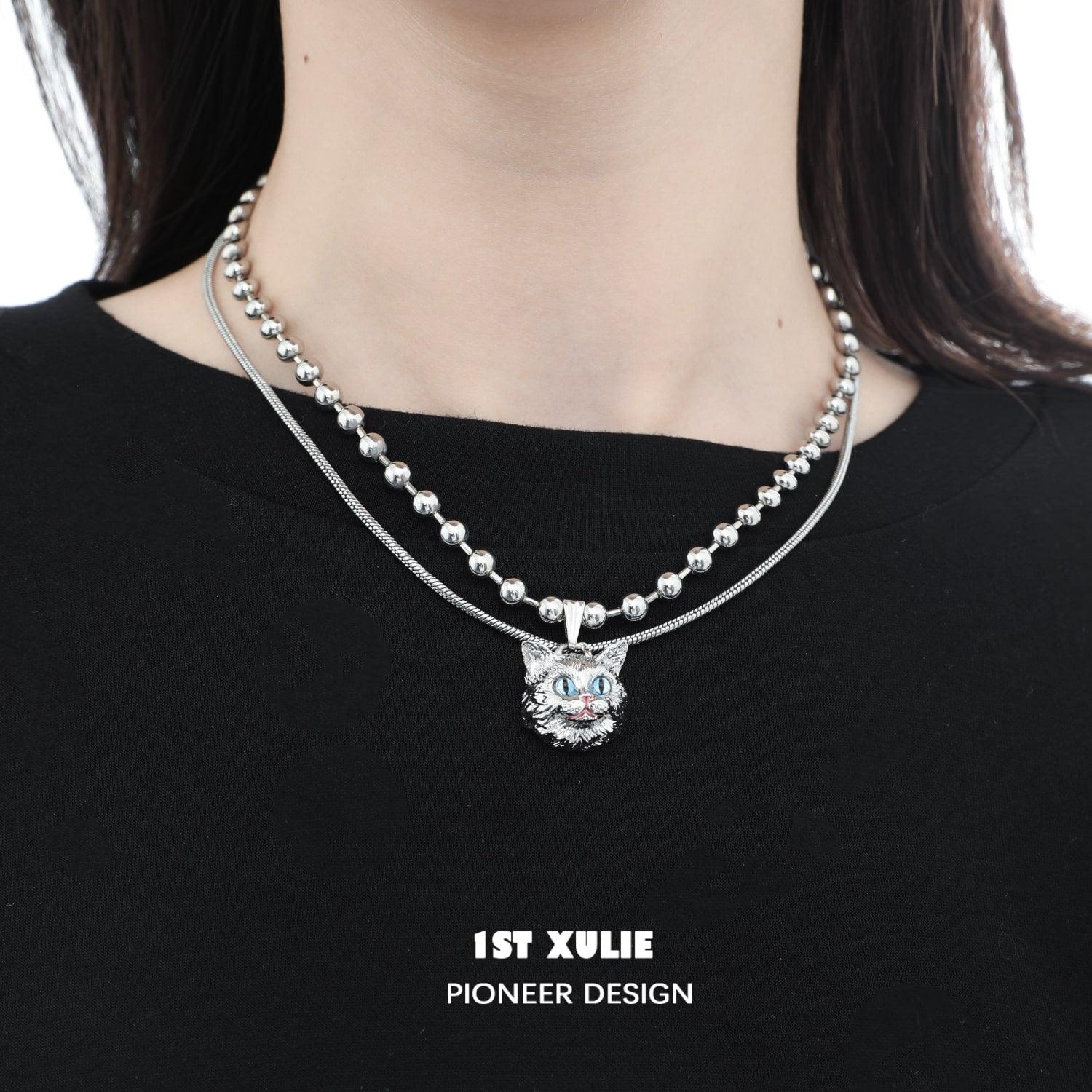 Cat Queen Y2K Double Chain 18k Platinum Plated Necklace™ - Trendy Layered Choker for Women, Perfect for Parties, Date Nights & Fashion Accessories