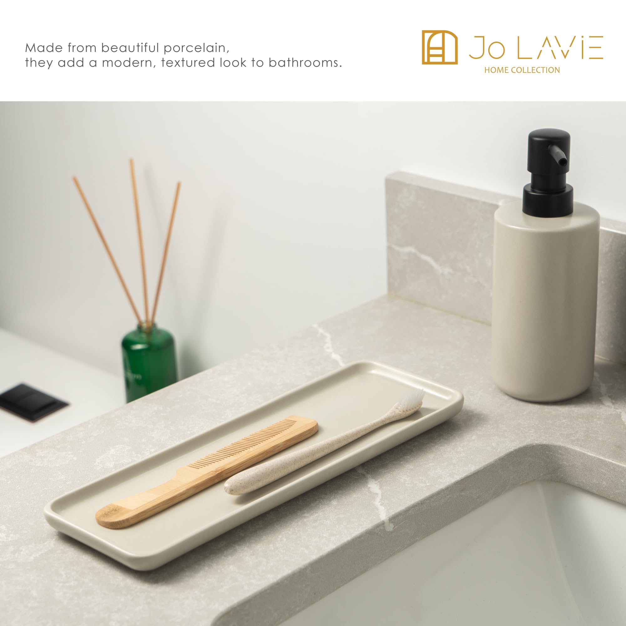 Beige Ceramic Vanity Tray - Small Rectangular Bathroom & Kitchen Organizer - Multi-Purpose Home Decor Tray for Soap Dispenser, Jewelry & Accessories - Perfect for Countertop Display & Gift Giving