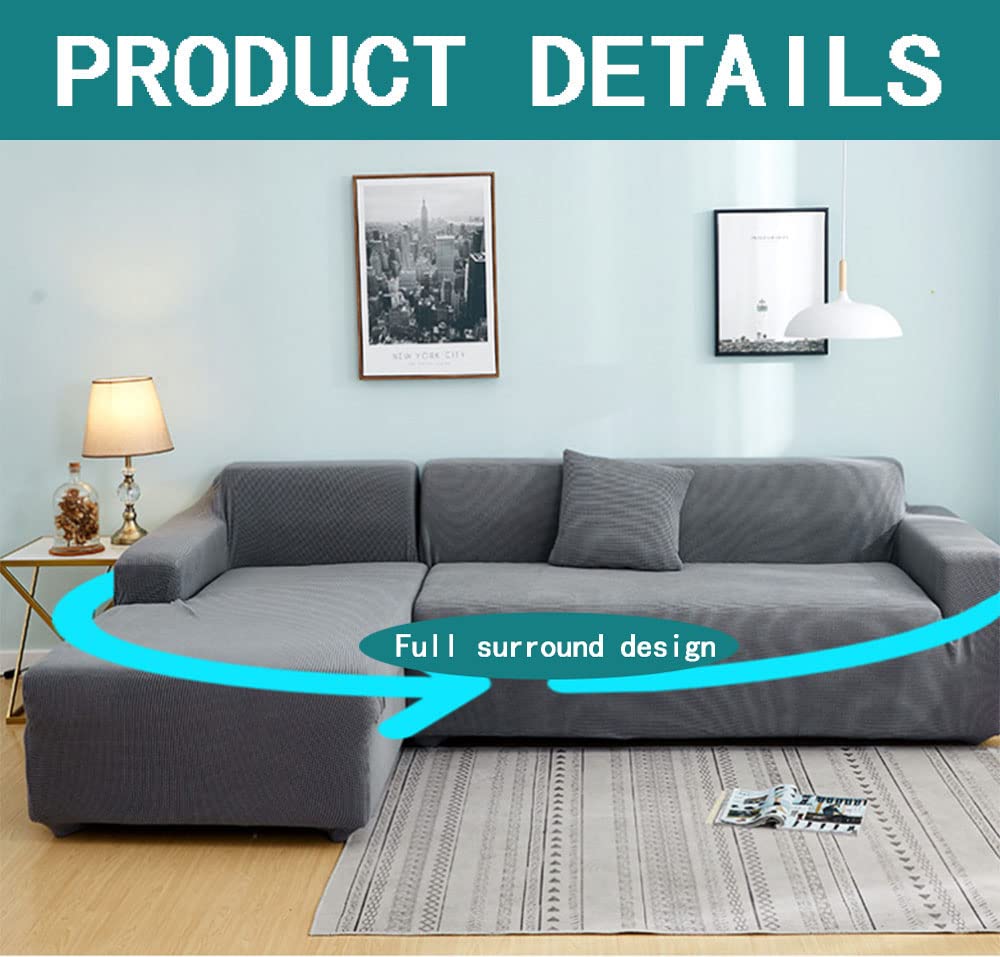 YOPOIY L-Shaped Sofa Cover - Spandex Super Soft Stretch Sectional Couch Cover for Living Room, Anti-Slip Pet-Friendly Furniture Protector - White (3+3 Seater) - Perfect for Home Decor & Pet Owners