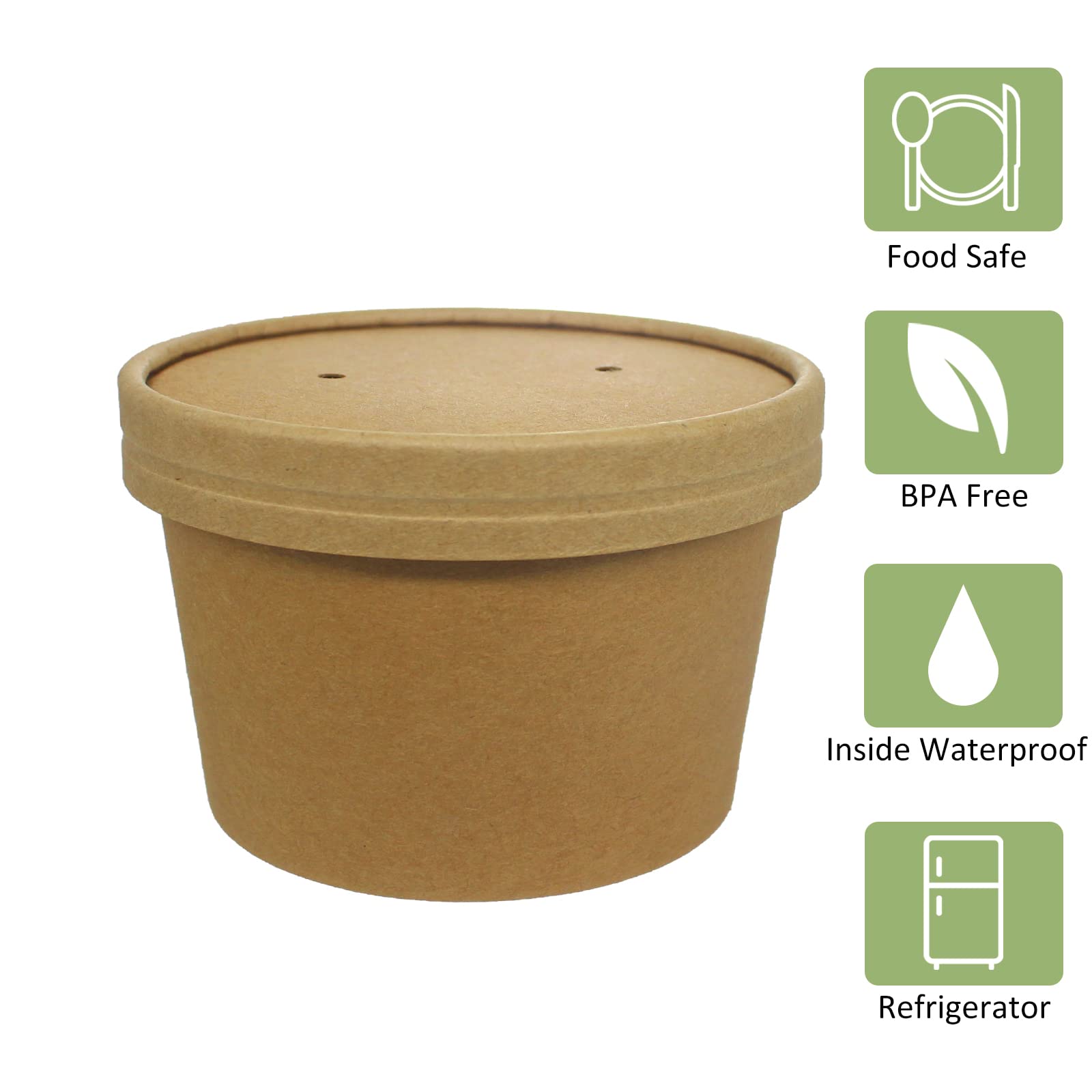50-Pack 8oz Compostable Kraft Paper Soup Cups with Vented Lids - Eco-Friendly Disposable Food Containers for Ice Cream, Takeout, Restaurants & Picnics | Perfect for Hot/Cold Beverages, Party Serving & On-the-Go Meals