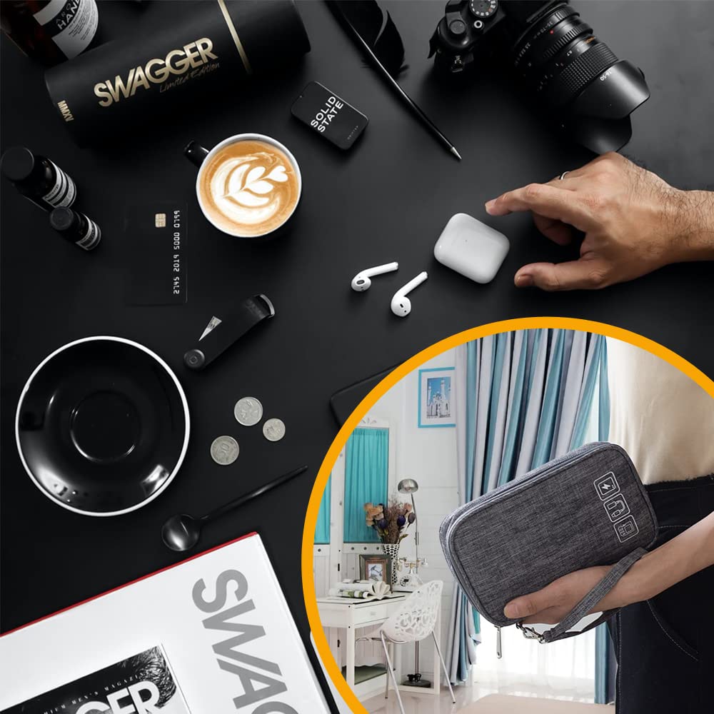 Portable Electronic Cable Organizer Bag - Travel Cord Storage Case for Charger, Hard Drive, Earphone, USB & SD Cards (Black) | Perfect for Office, Travel & Home Organization