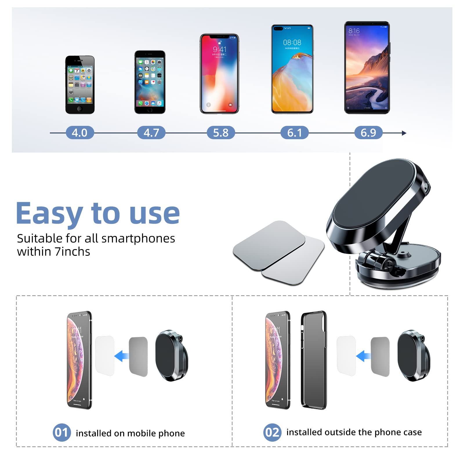 2-Pack Magnetic Phone Holder for Car - Foldable 360° Rotating Dashboard Phone Mount Compatible with iPhone, Samsung, LG & All Smartphones | Secure Hands-Free Driving, GPS Navigation & Video Calling