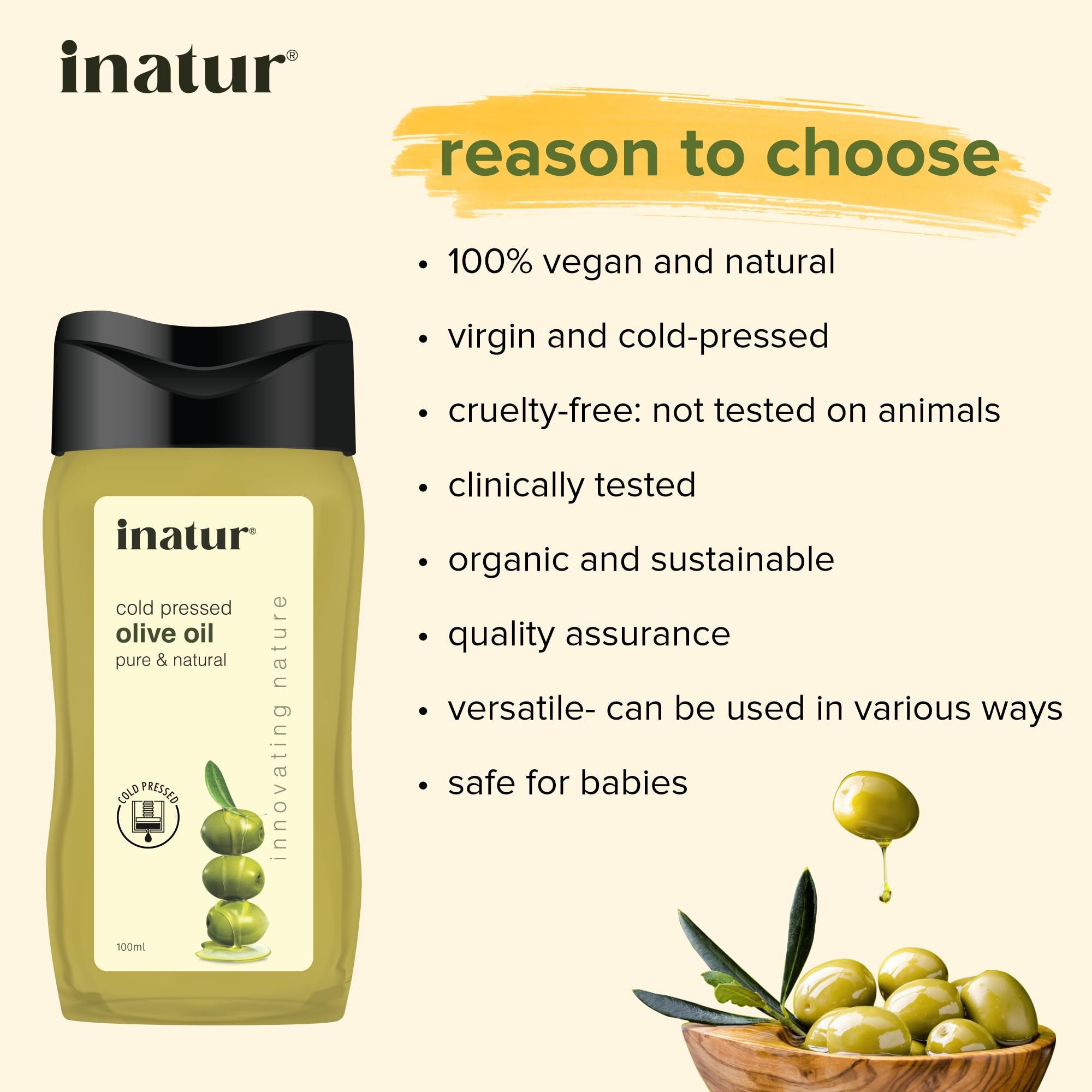 Organic Cold-Pressed Extra Virgin Olive Oil 100ml - 100% Pure Natural Skin & Hair Care Oil for Face, Body & Baby | Hydrating Moisturizer for Dry Skin, Hair Growth Treatment, Massage Oil & DIY Beauty Recipes
