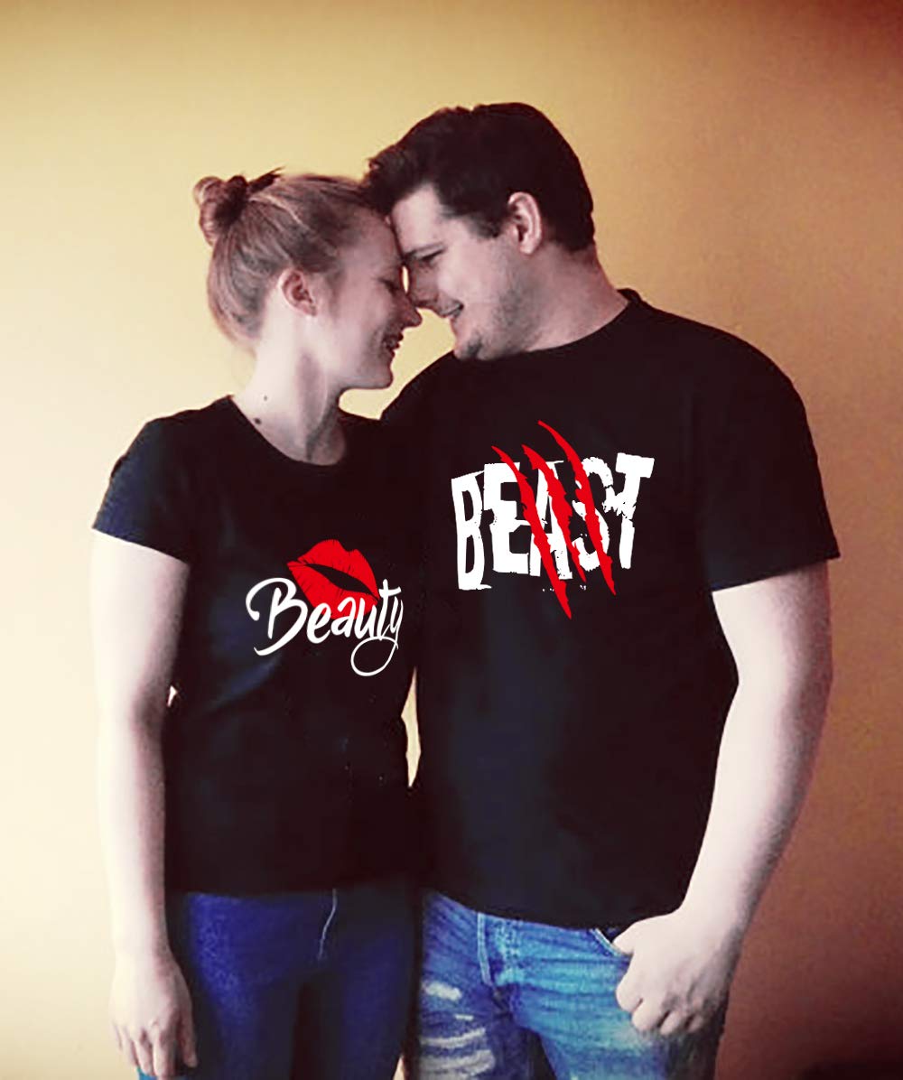 Beauty & Beast Couple T-Shirts for Valentine's Day & Newlyweds - Matching His & Hers Outfits