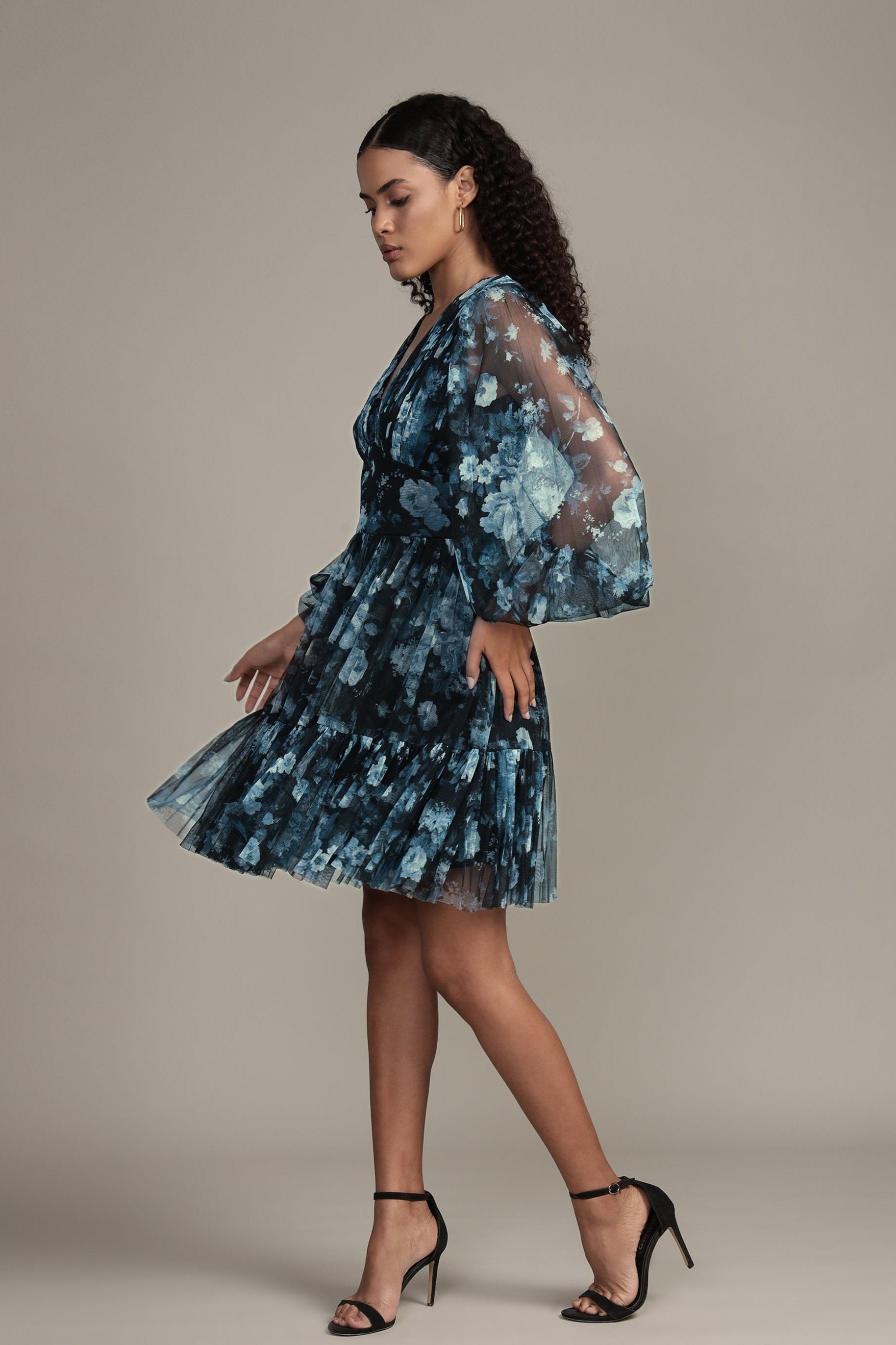 Rome Blue Floral Tulle Mini Dress - Elegant Party Dress for Women, Summer Wedding Guest Dress, Boho Chic Cocktail Dress, Perfect for Date Night & Special Occasions