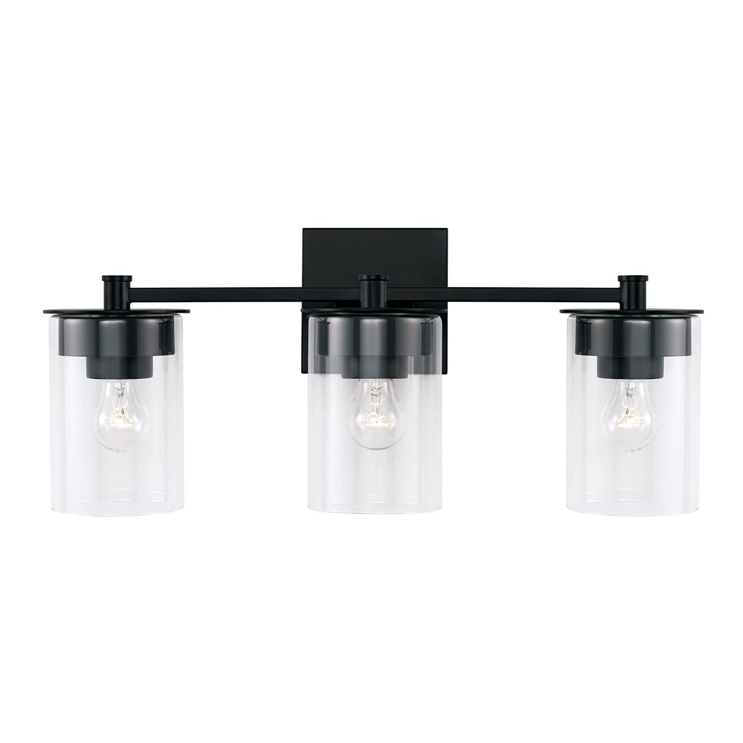 HomePlace Lighting 146831MB-532 3-Light Black Transitional Vanity Light with Clear Glass Cylinder Shades - 300W, 9