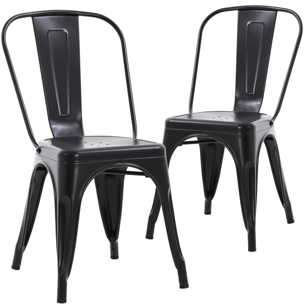 Stylish Metal Dining Chairs - Set of 2 Stackable Indoor/Outdoor Bistro Chairs for Kitchen, Cafe, Restaurant & Pub - Industrial Farmhouse Design with 330Lbs Weight Capacity - Perfect for Patio, Garden, Dining Room & Commercial Spaces
