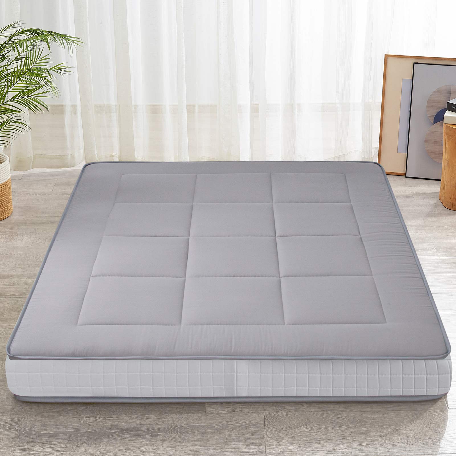 MAXYOYO 6-Inch Extra Thick Floor Futon Mattress - Square Quilting Design, Grey - Perfect for Guest Beds, Dorm Rooms & Small Spaces
