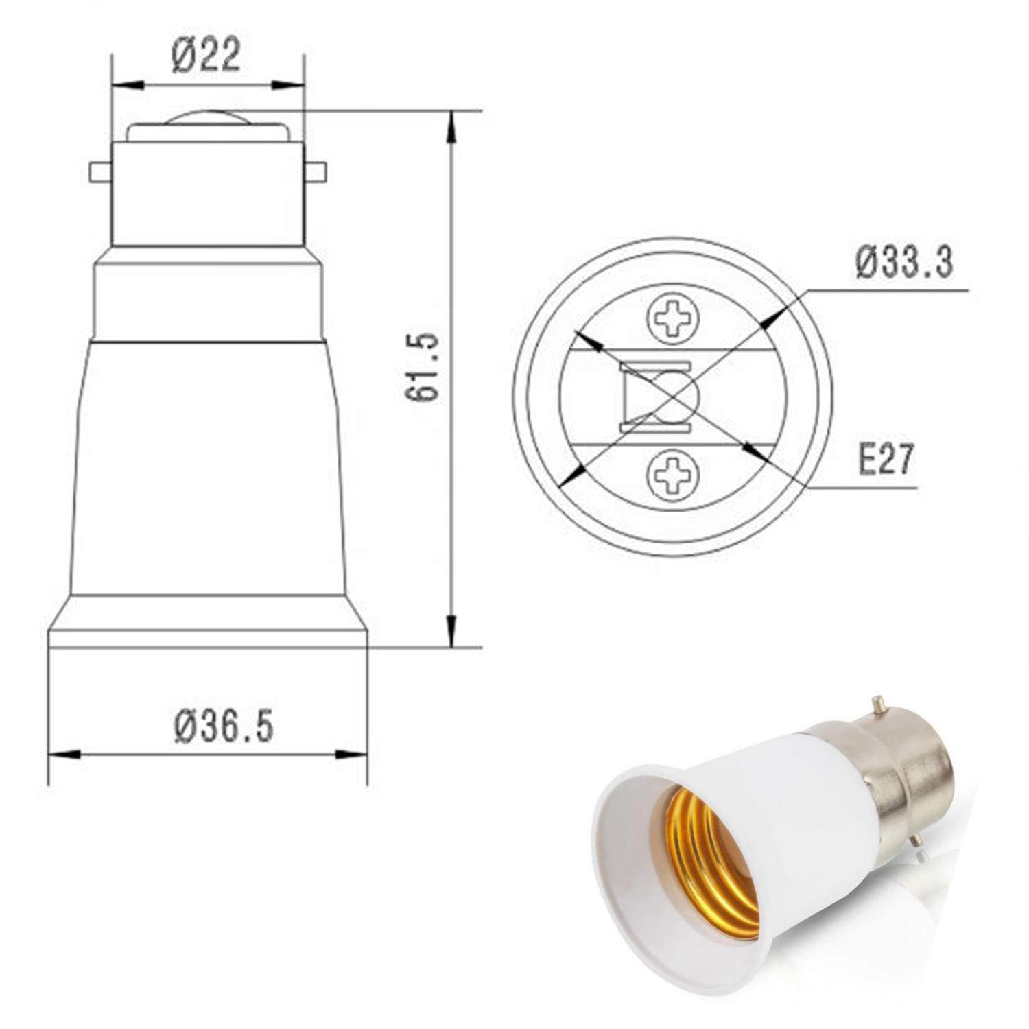 B22 to E27 LED Light Socket Adapter - 6 Pack, Fire Resistant, Halogen Bulb Holder Converter for Safe Fixture Replacement - Perfect for Home, Office, and Workshop Lighting Upgrades