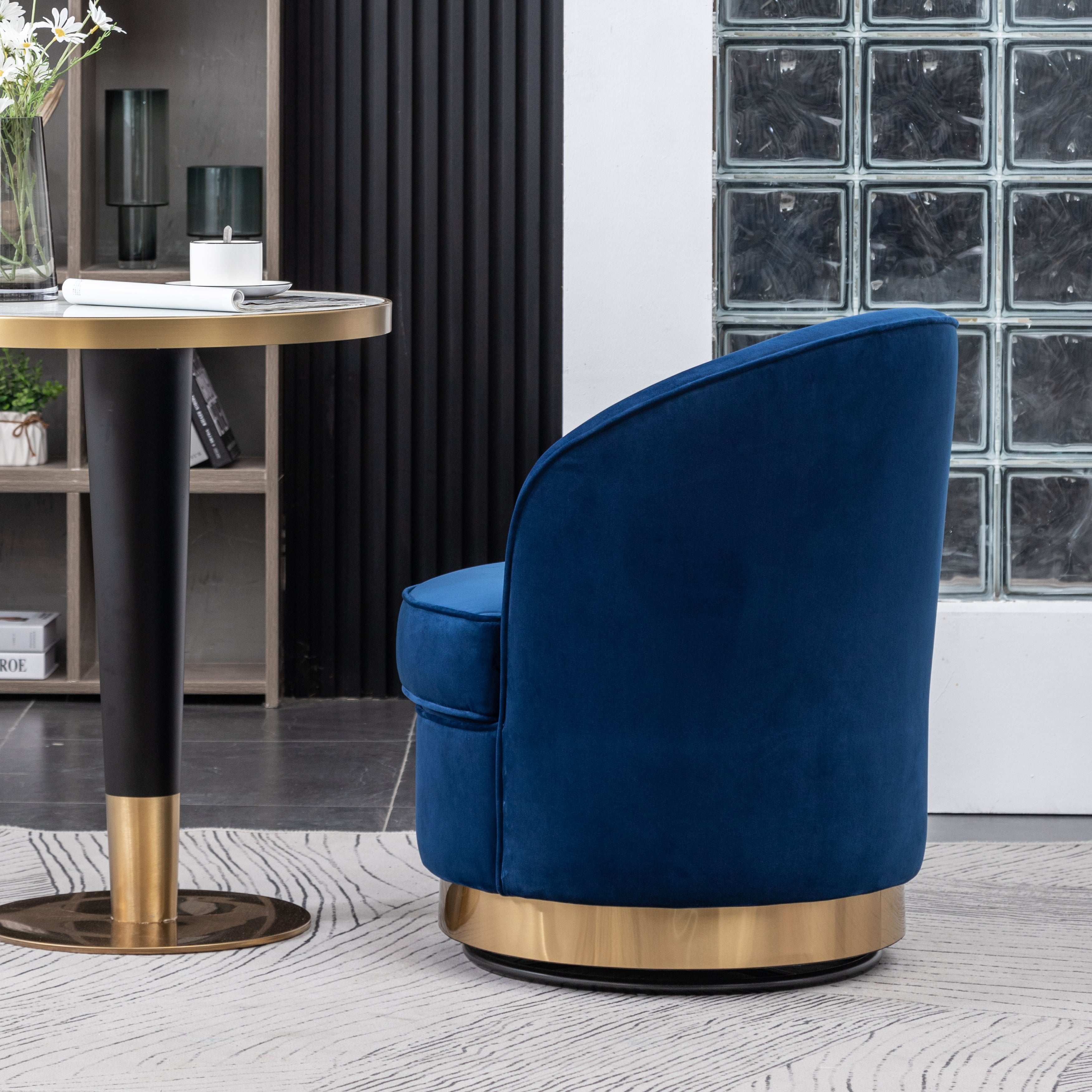 Roundhill Furniture Wania Contemporary Velvet Swivel Chair - Modern Accent Chair with 360° Rotation for Living Room, Bedroom & Office - Plush Velvet Upholstery & Sturdy Metal Base