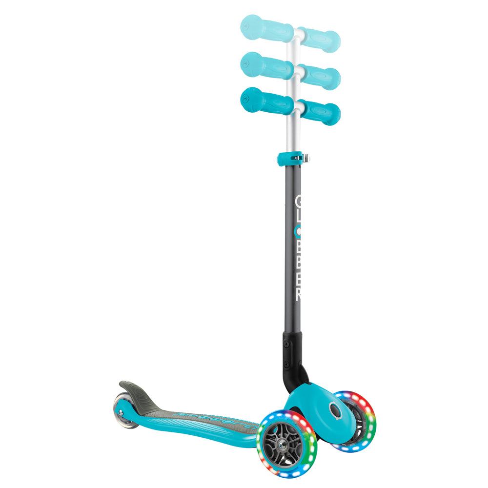 Globber 3 Wheel Primo Foldable LED Light Up Scooter for Kids - Adjustable Handlebar, Smooth Ride for Boys & Girls - Perfect for Commuting, School, Park & Outdoor Fun