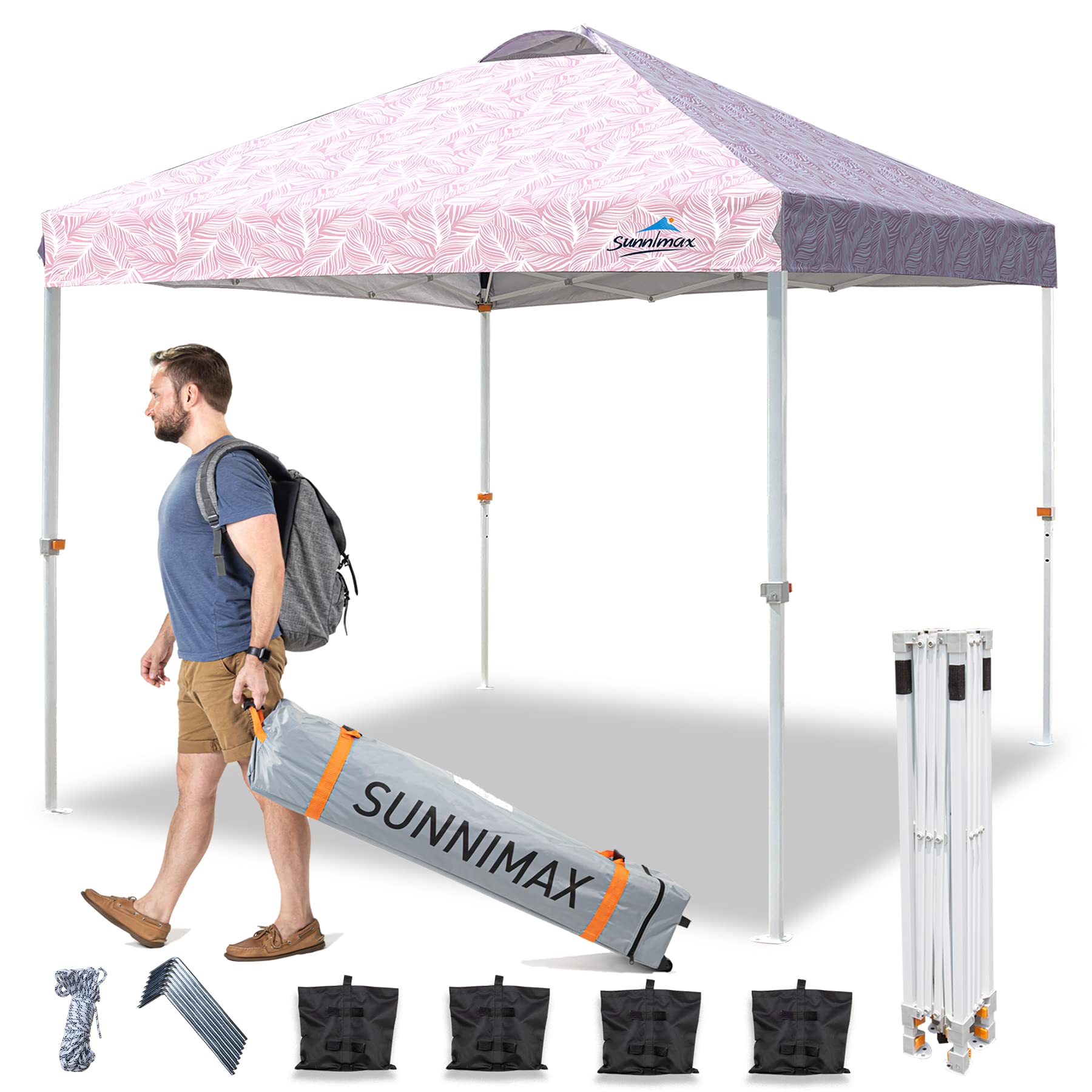 10x10 SUNNIMAX Pop Up Canopy Tent - Waterproof Outdoor Party Canopy with Quick EZ Setup, Roller Bag & 4 Sandbags - Perfect for Backyard BBQs, Beach Outings, Camping, and Outdoor Events