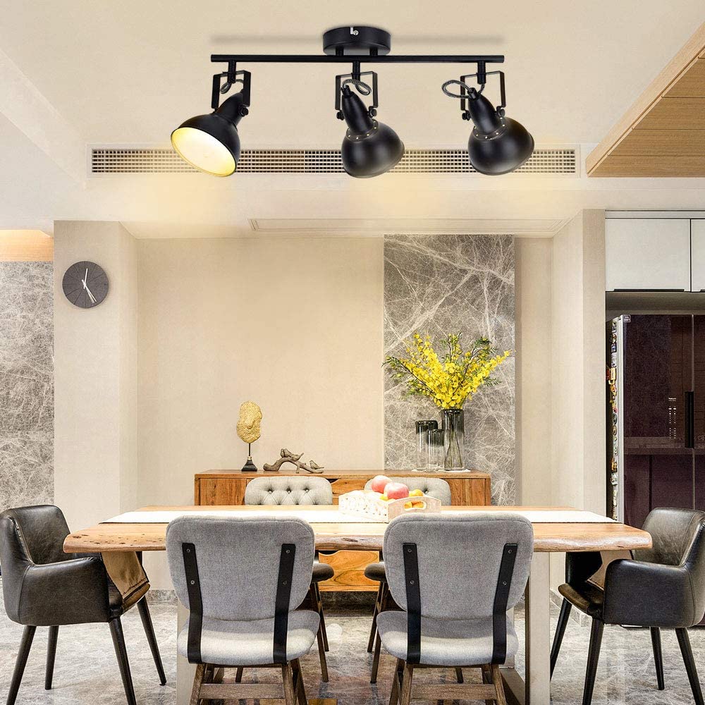 Depuley Retro 3-Way Swiveling Ceiling Spotlight - Adjustable Kitchen Lighting with 3 Trumpet Shades, Black Gold Metal Iron Cover - Rotatable Ceiling Light for Living Room, Bedroom, Kitchen - Perfect for Task Lighting & Ambient Illumination