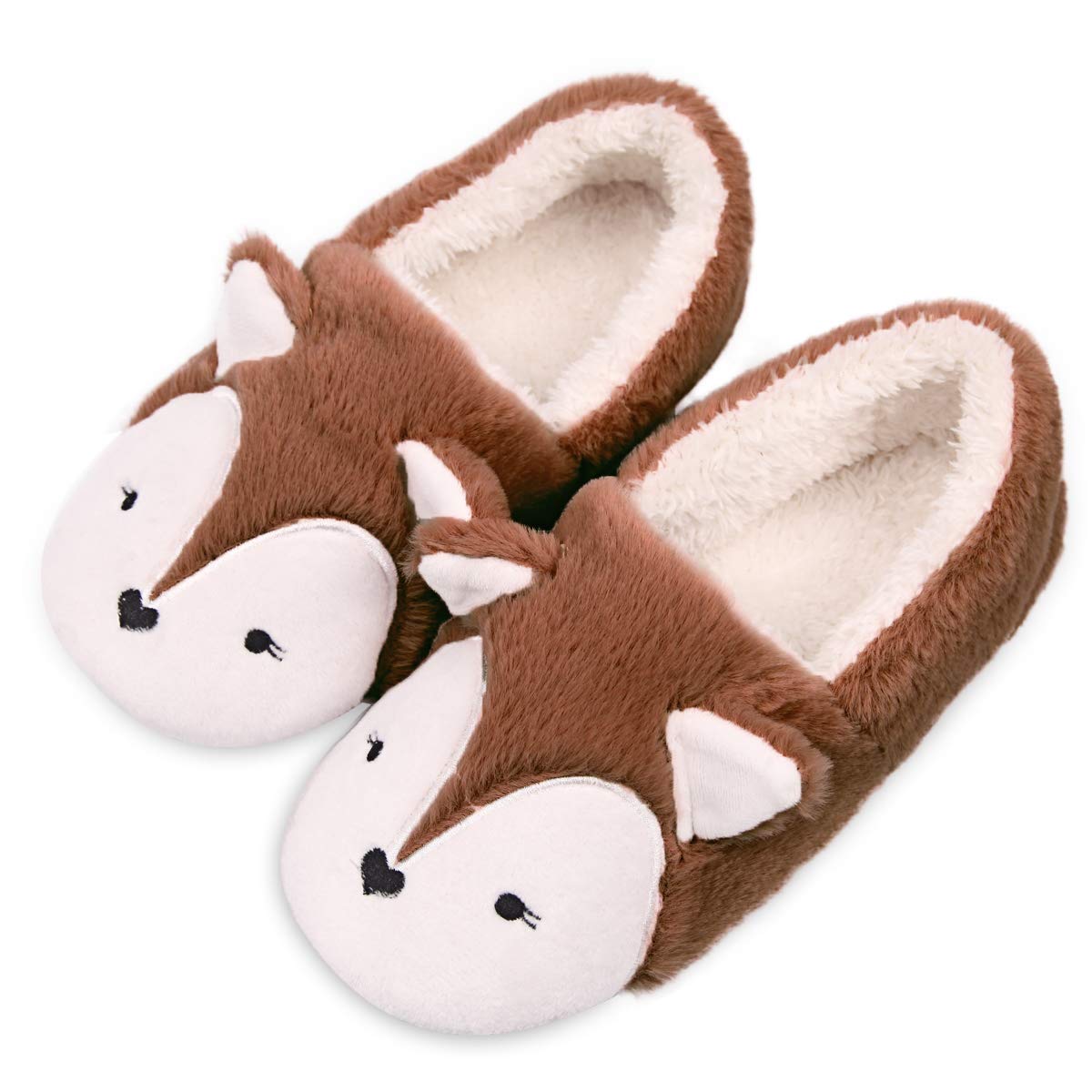 Women's Fox Fleece Animal Slippers - Cozy Indoor/Outdoor House Shoes with Non-Slip Sole - Perfect for Christmas Gifts, Lounge Wear & Winter Comfort