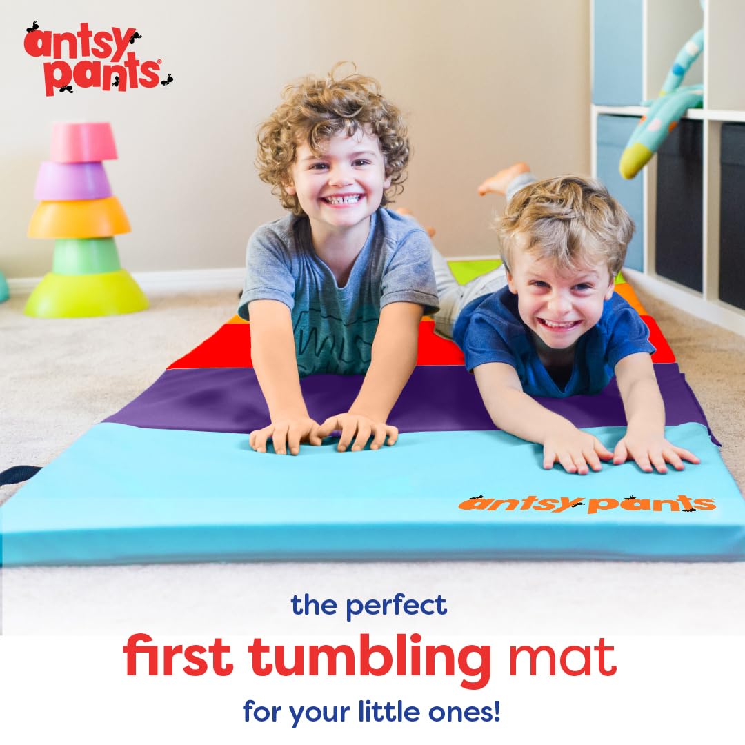 Foldable Tumbling Mat for Kids - Thick Padded Gymnastics Mat with Carrying Handle | Easy to Clean & Portable | Perfect for Home Gym, Cheerleading Practice & Indoor Play